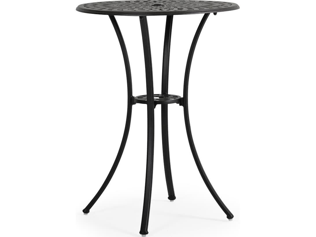 Watermark Living Oxford Cast Aluminum Weathered Black Round Outdoor Bar Table with Umbrella Hole