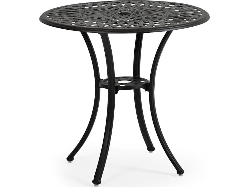 Watermark Living Oxford Cast Aluminum Weathered Black Round Outdoor Bistro Table with Umbrella Hole