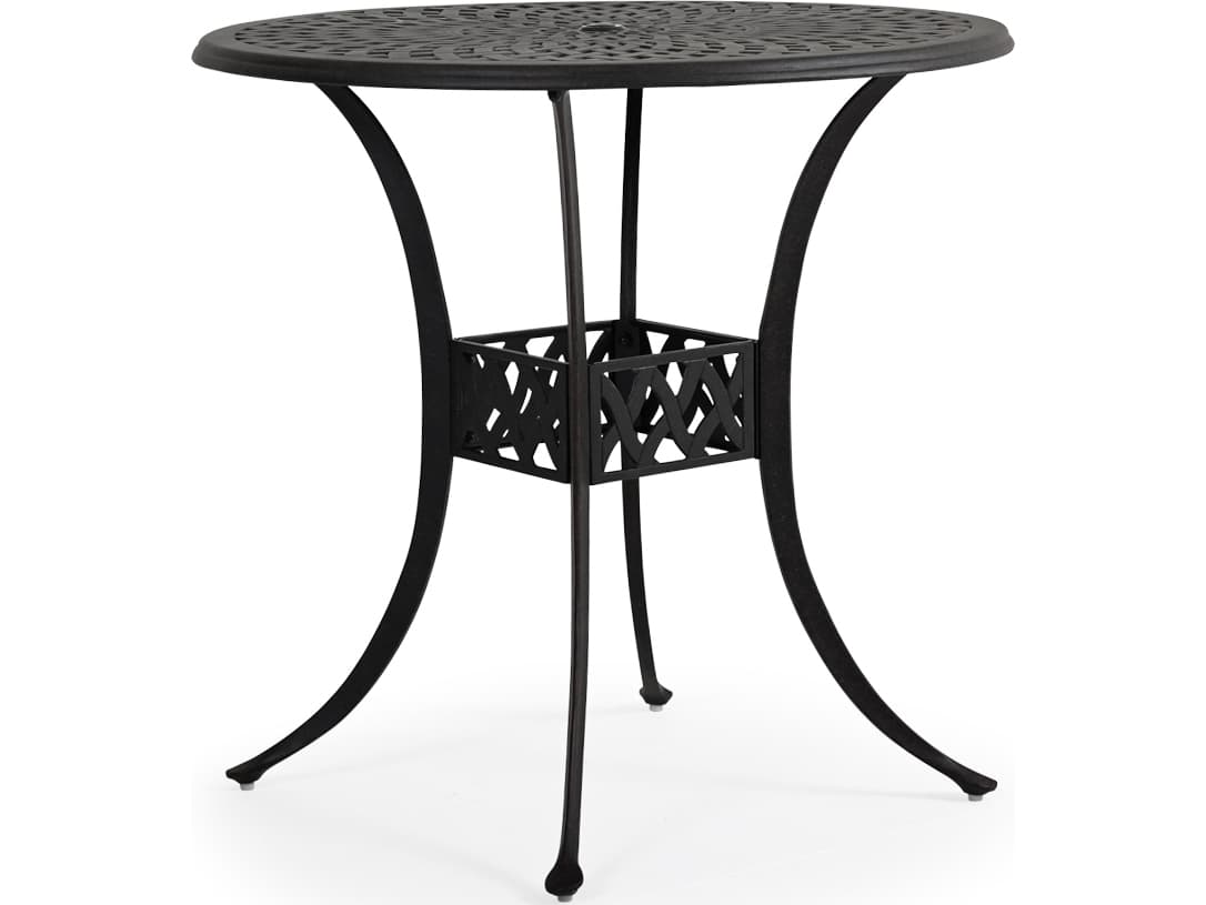 Watermark Living Oxford Cast Aluminum Weathered Black Round Outdoor Patio Bar Table with Umbrella Hole