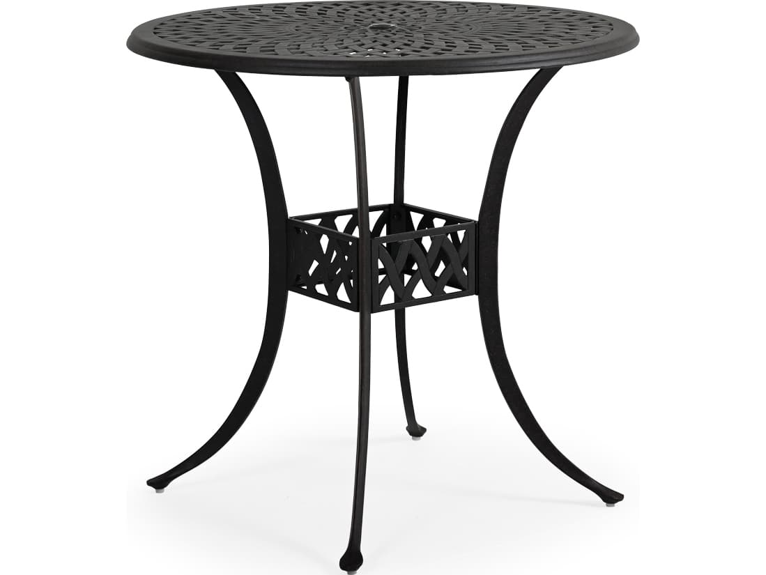 Watermark Living Oxford Cast Aluminum Weathered Black Round Outdoor Patio Bar Table with Umbrella Hole