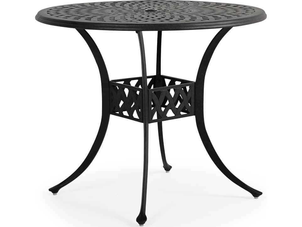 Watermark Living Oxford Cast Aluminum Weathered Black Round Outdoor Counter Table with Umbrella Hole