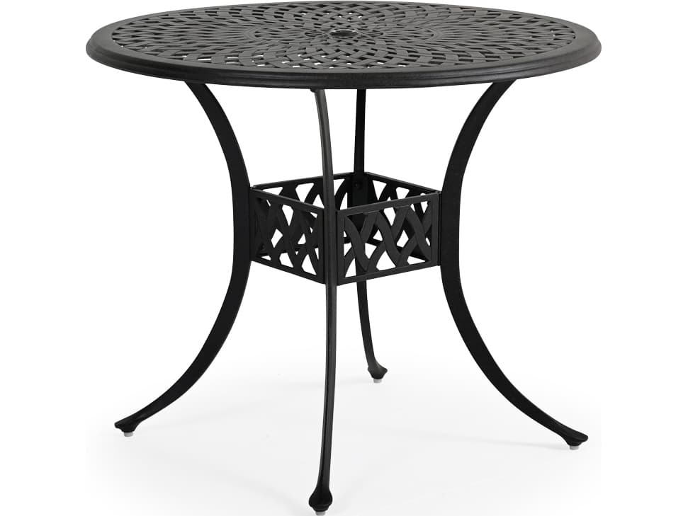 Watermark Living Oxford Cast Aluminum Weathered Black Round Outdoor Counter Table with Umbrella Hole