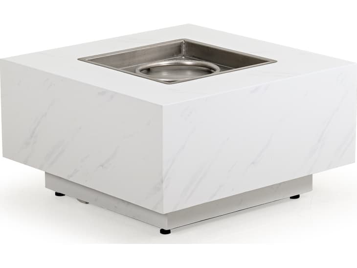 Watermark Living Santorini Aluminum Faux Marble Square Outdoor Patio Fire Pit Table