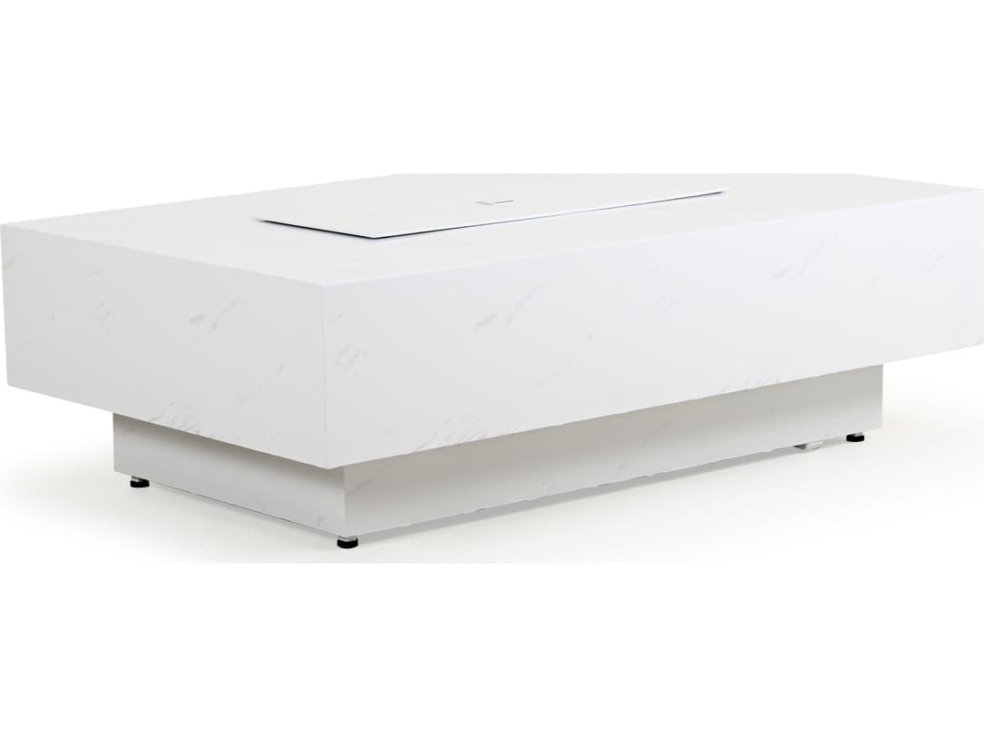 Watermark Living Santorini Aluminum Faux Marble Rectangular Patio Fire Pit Table