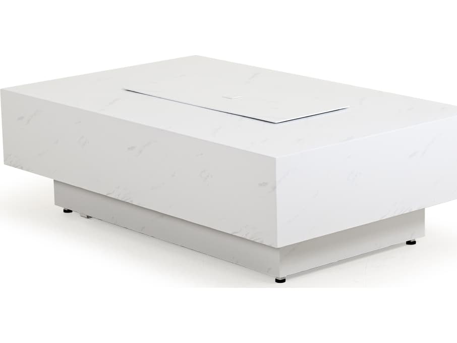 Watermark Living Santorini Aluminum Faux Marble Rectangular Patio Fire Pit Table