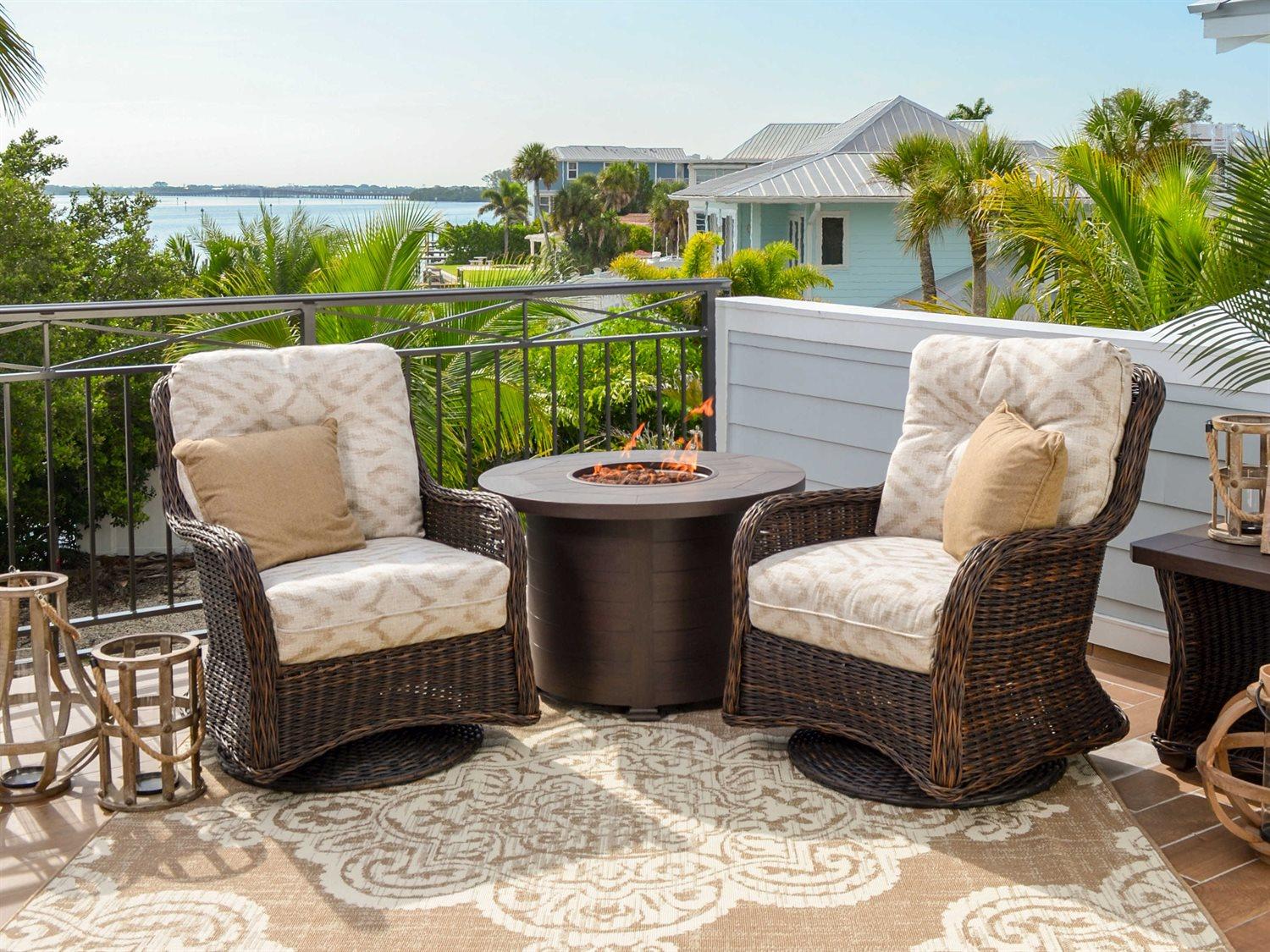 Watermark Living Riverside Wicker Fire Pit Patio Lounge Set