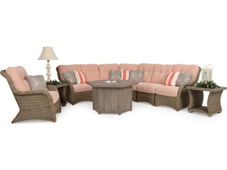 Watermark Living Riverside Wicker Fire Pit Sectional Outdoor Patio Lounge Set