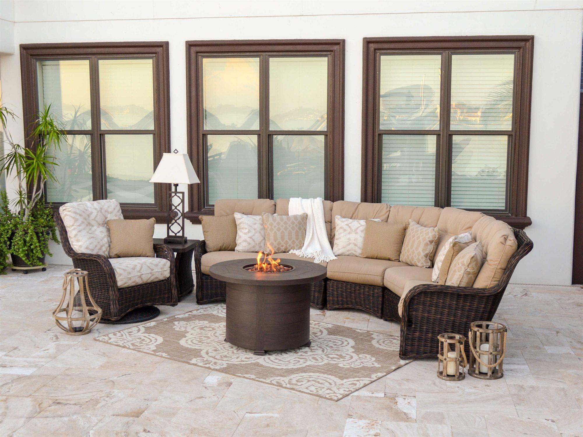 Watermark Living Riverside Wicker Fire Pit Sectional Outdoor Lounge Set