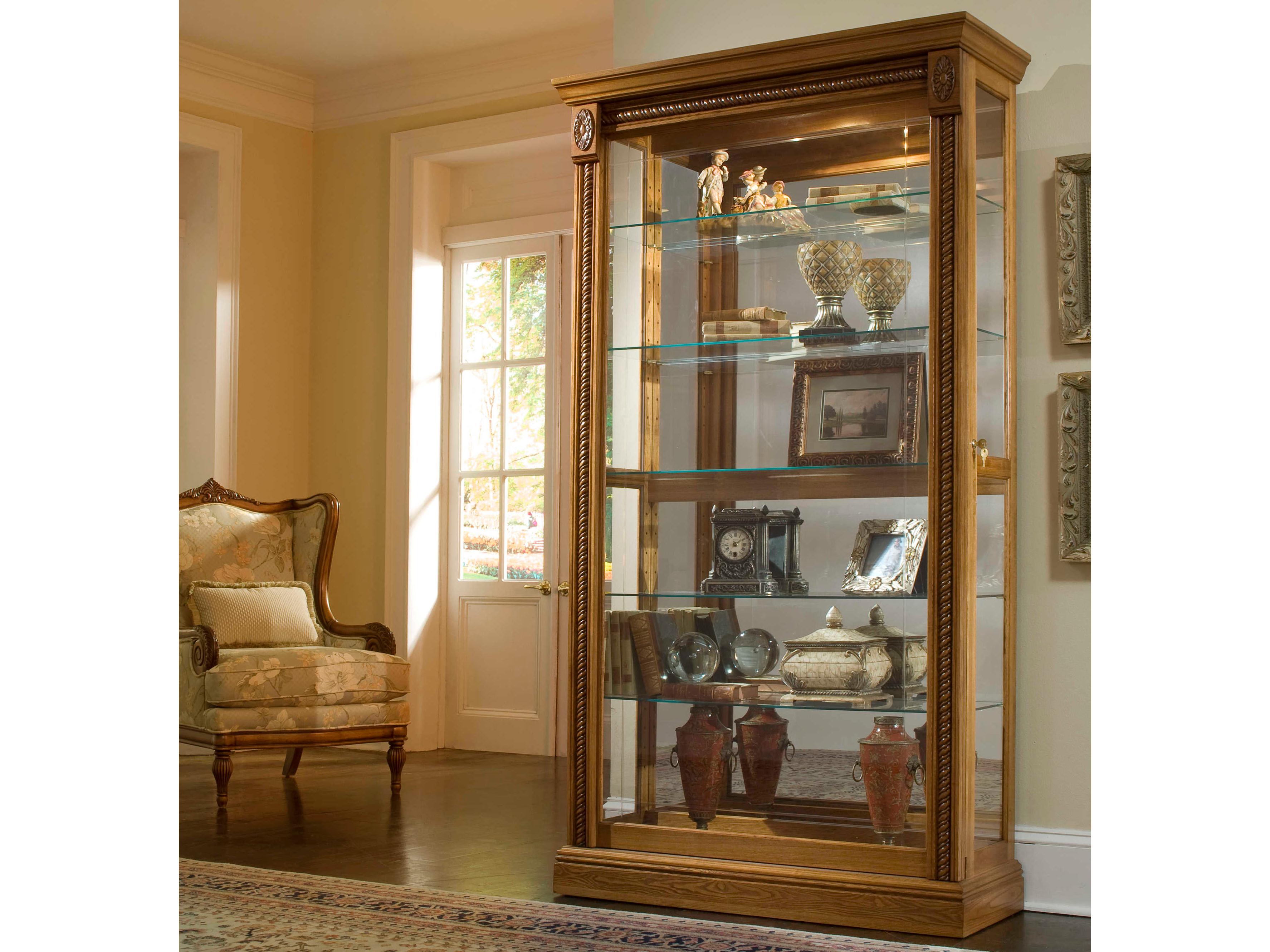 Pulaski Hardwood Maple Brown Curio Display Cabinet