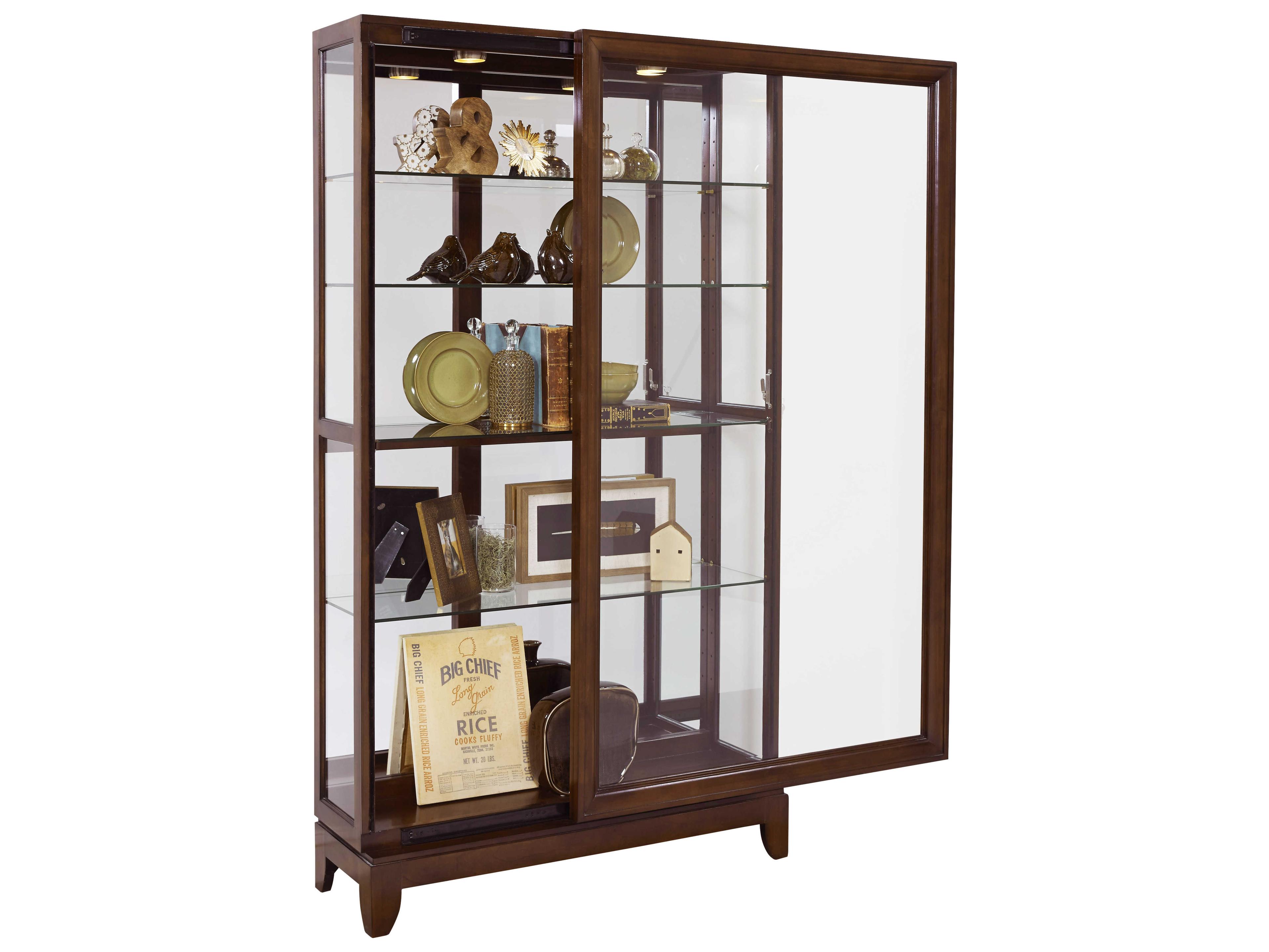 Pulaski Poplar Wood Deep Brown Curio Display Cabinet
