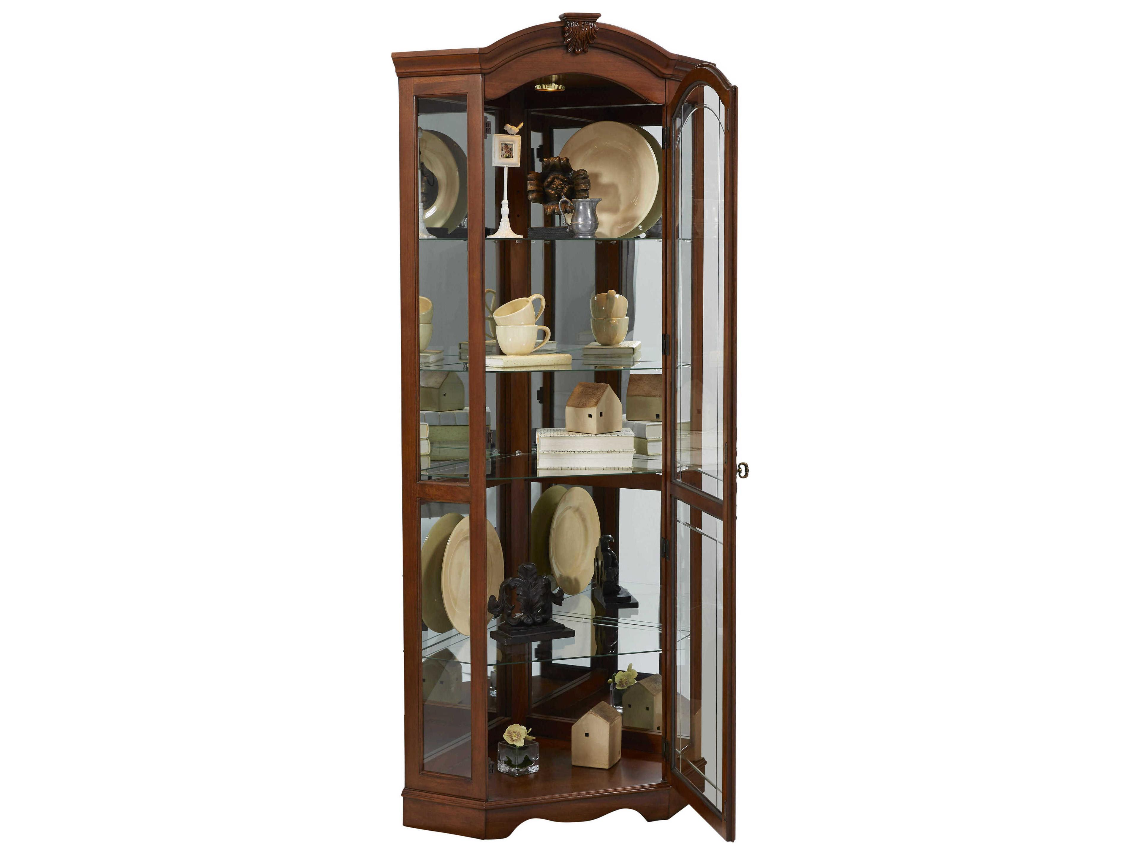 Pulaski Hardwood Warm Cherry Brown Mirrored Corner Curio Display Cabinet