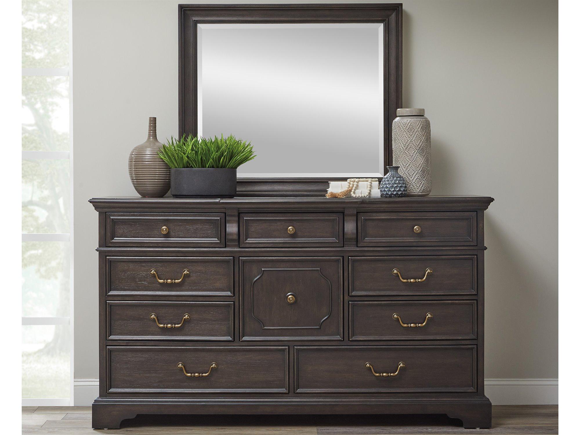 Pulaski Hickory Creek Hickory Veneers & Rubberwood Dresser & Mirror Set 