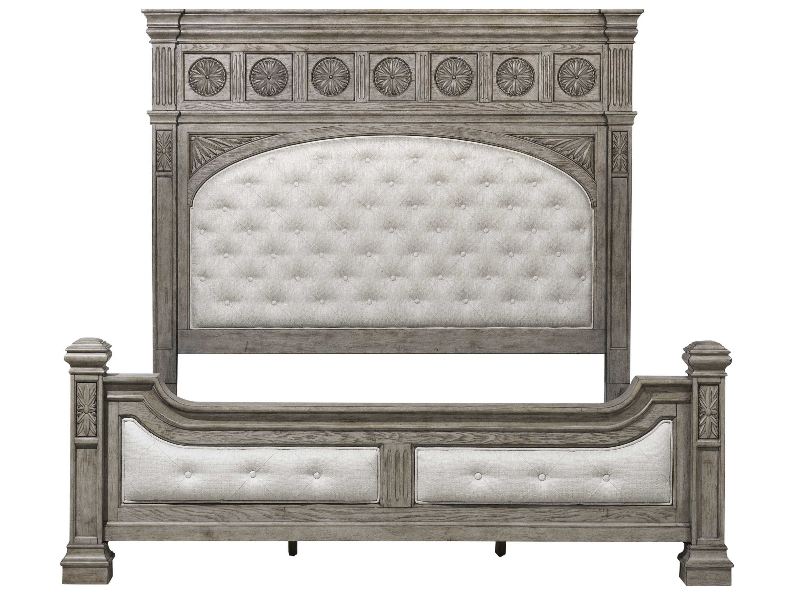 Pulaski Kingsbury Gray Oak Wood Upholstered King Panel Bed