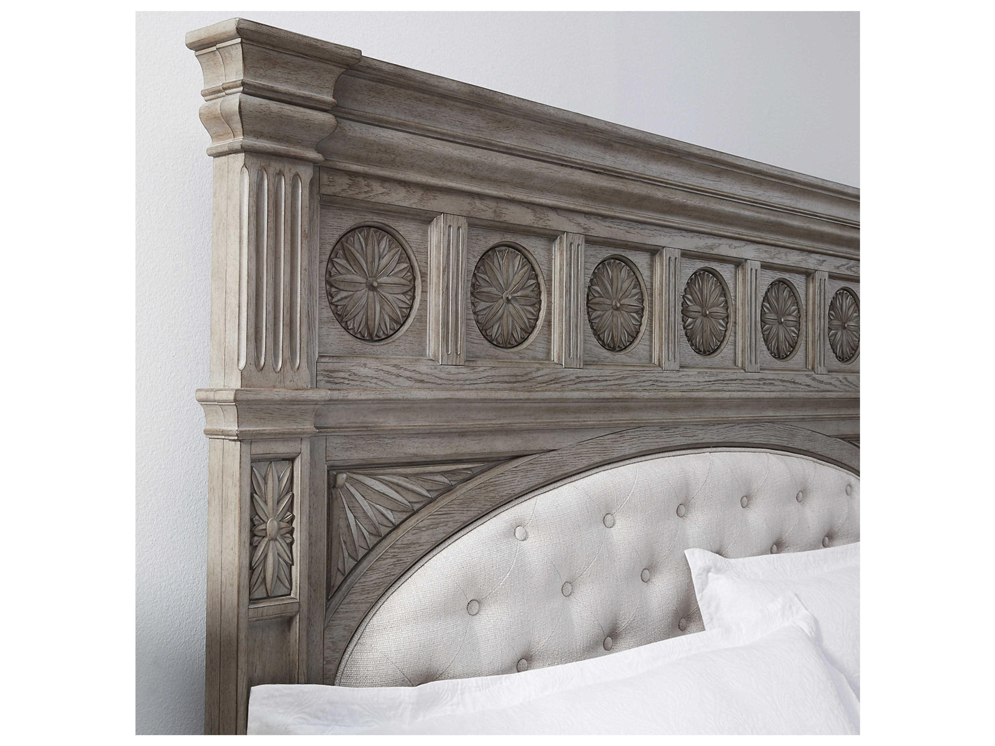 Pulaski Kingsbury Gray Oak Wood Upholstered King Panel Bed