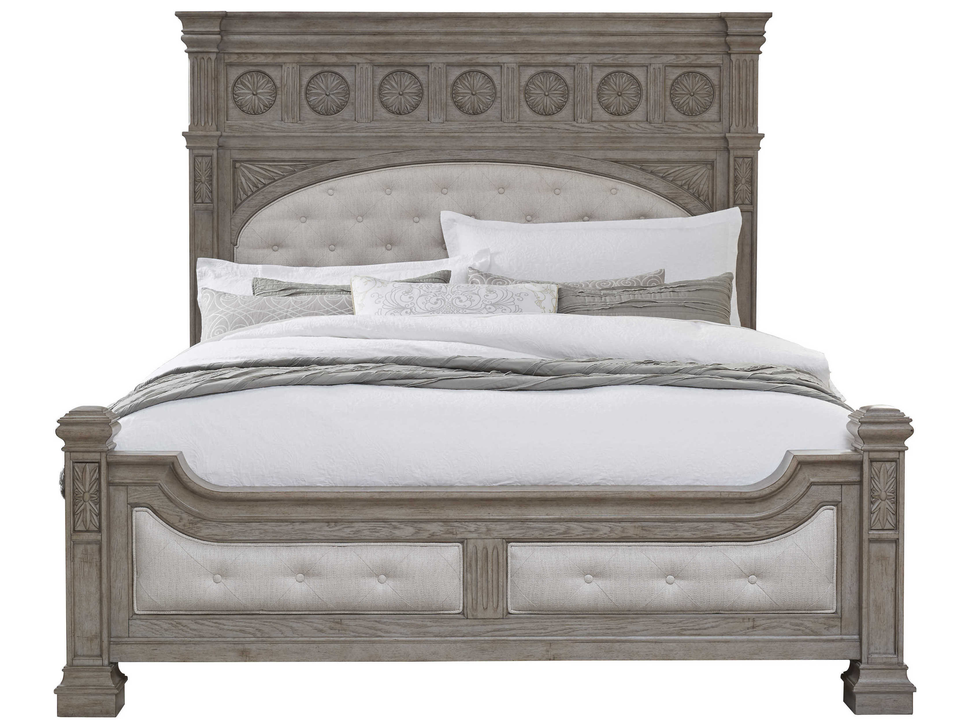 Pulaski Kingsbury Gray Oak Wood Upholstered California King Panel Bed