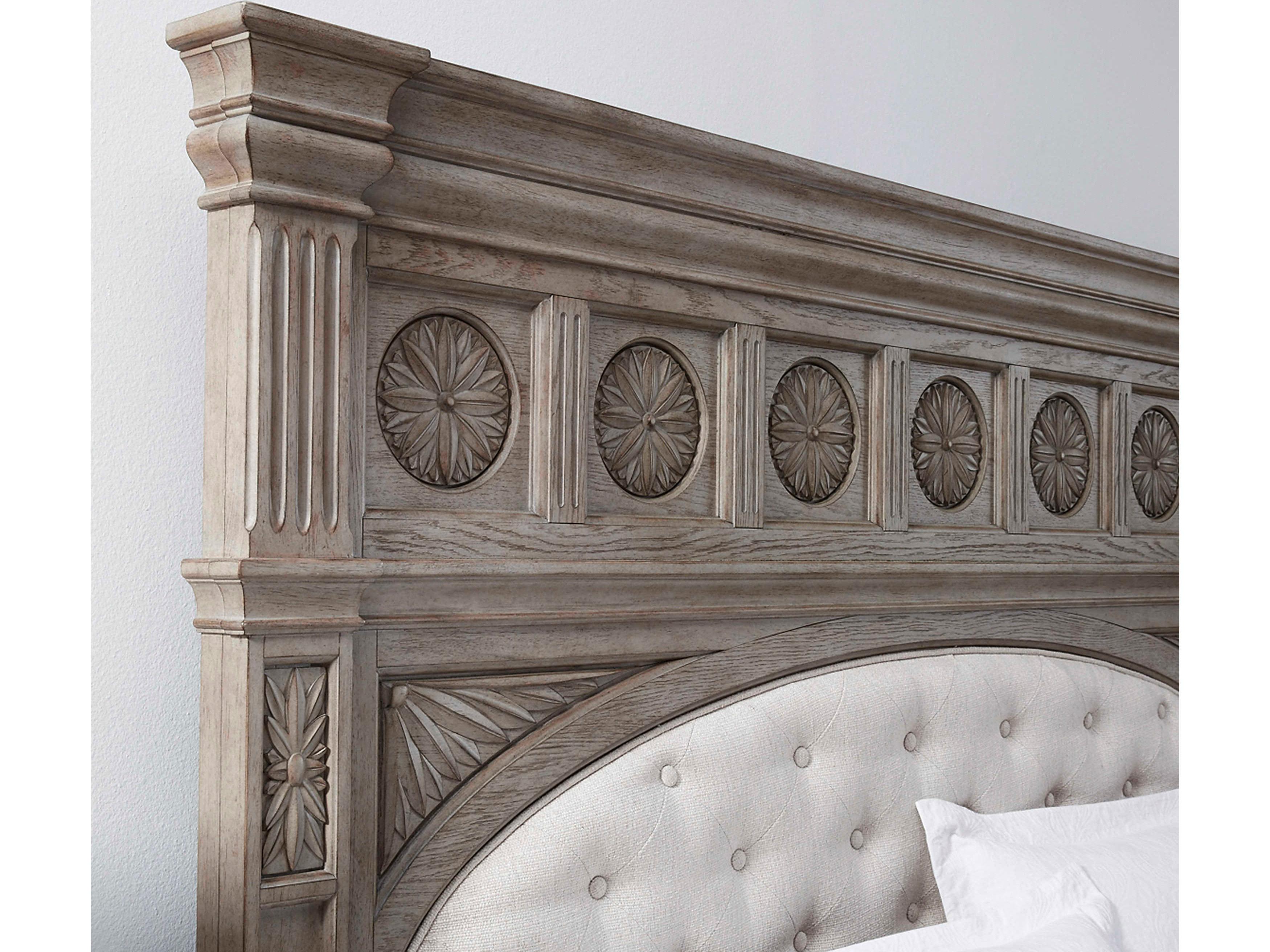 Pulaski Kingsbury Gray Oak Wood Upholstered California King Panel Bed