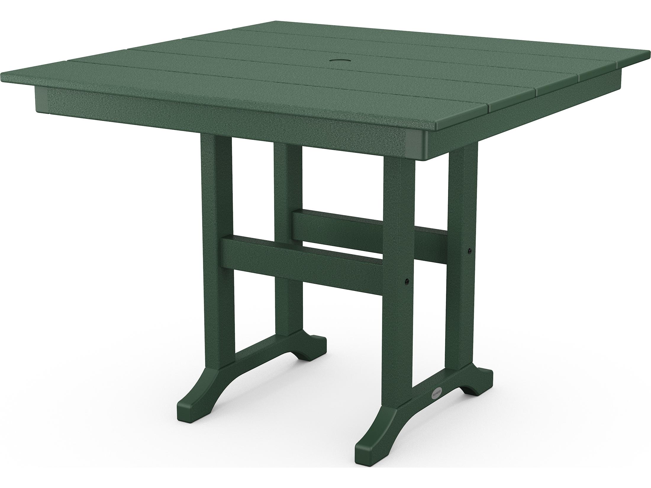 POLYWOOD® Farmhouse Recycled Plastic Square Outdoor Dining Table with Umbrella Hole