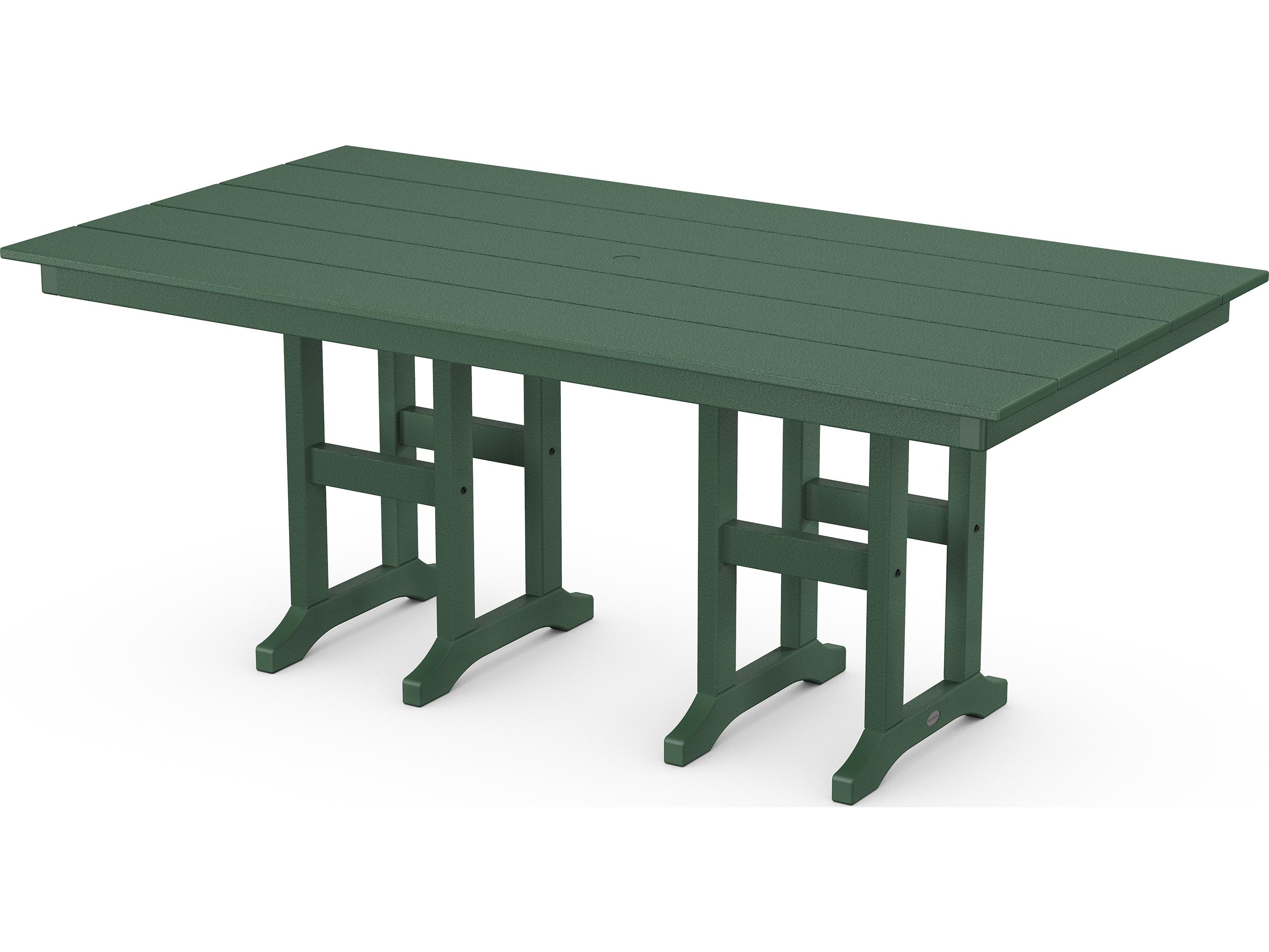 POLYWOOD® Farmhouse Recycled Plastic Rectangular Outdoor Patio Dining Table with Umbrella Hole