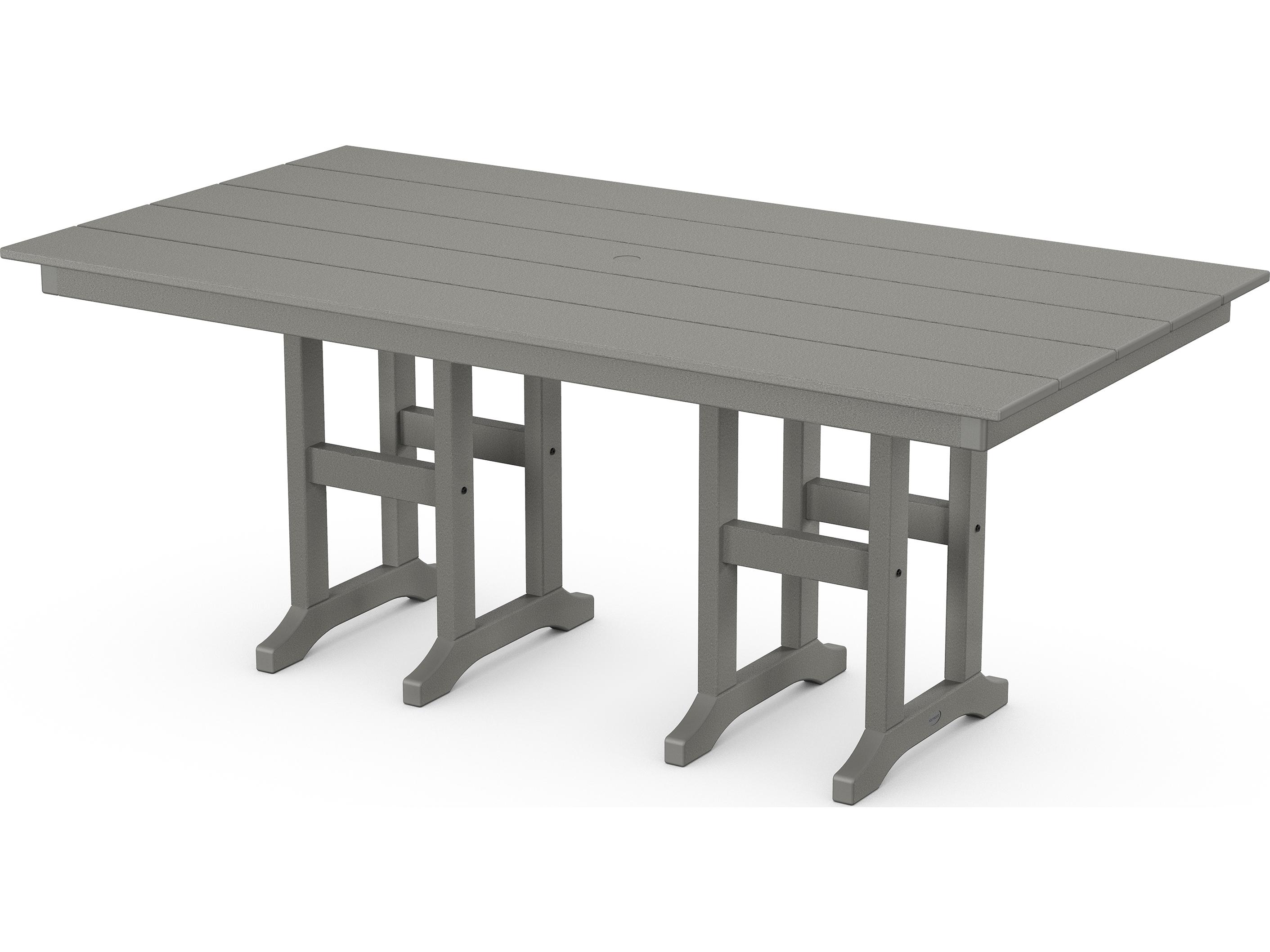 POLYWOOD® Farmhouse Recycled Plastic Rectangular Outdoor Patio Dining Table with Umbrella Hole