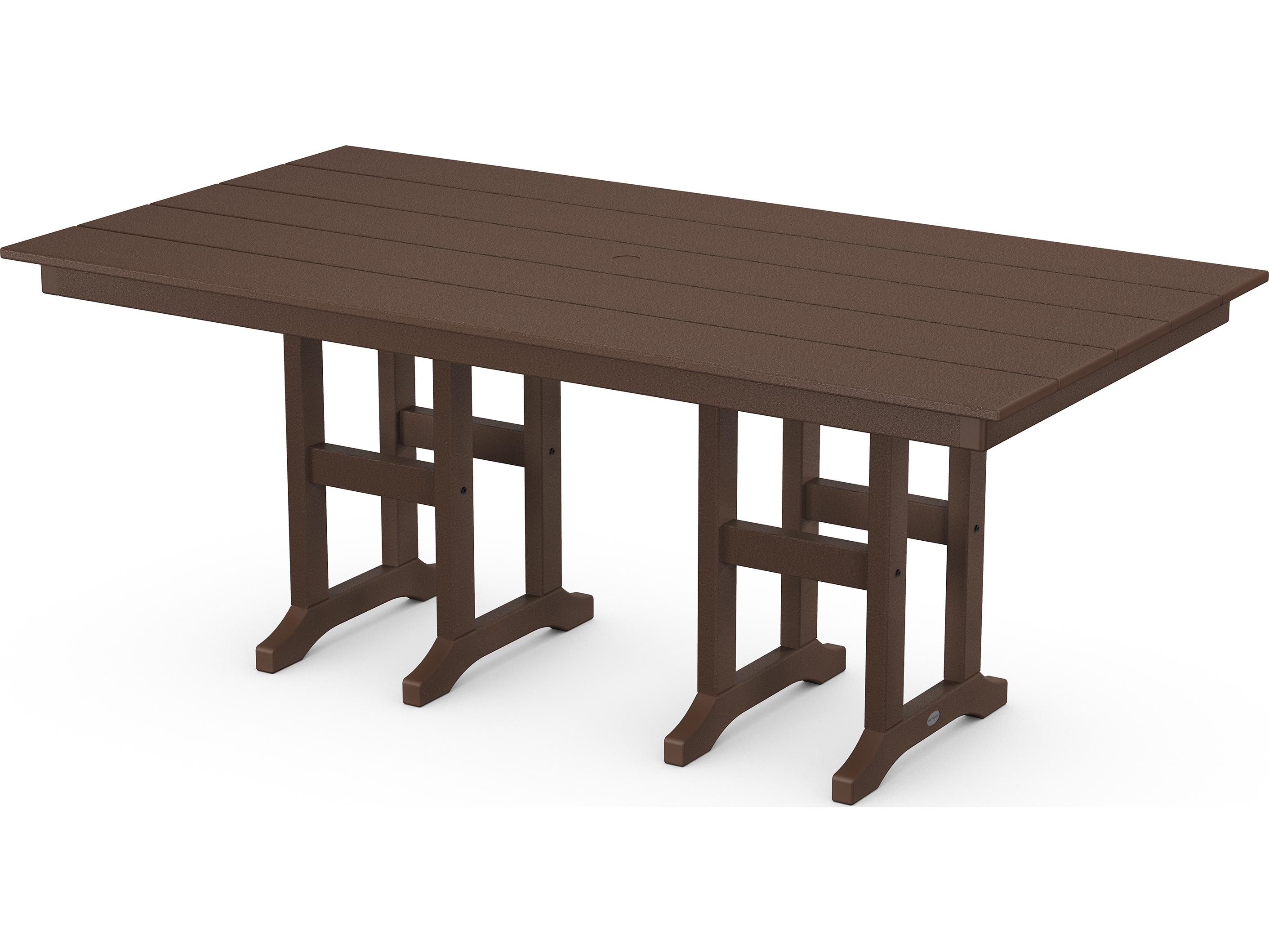 POLYWOOD® Farmhouse Recycled Plastic Rectangular Outdoor Patio Dining Table with Umbrella Hole