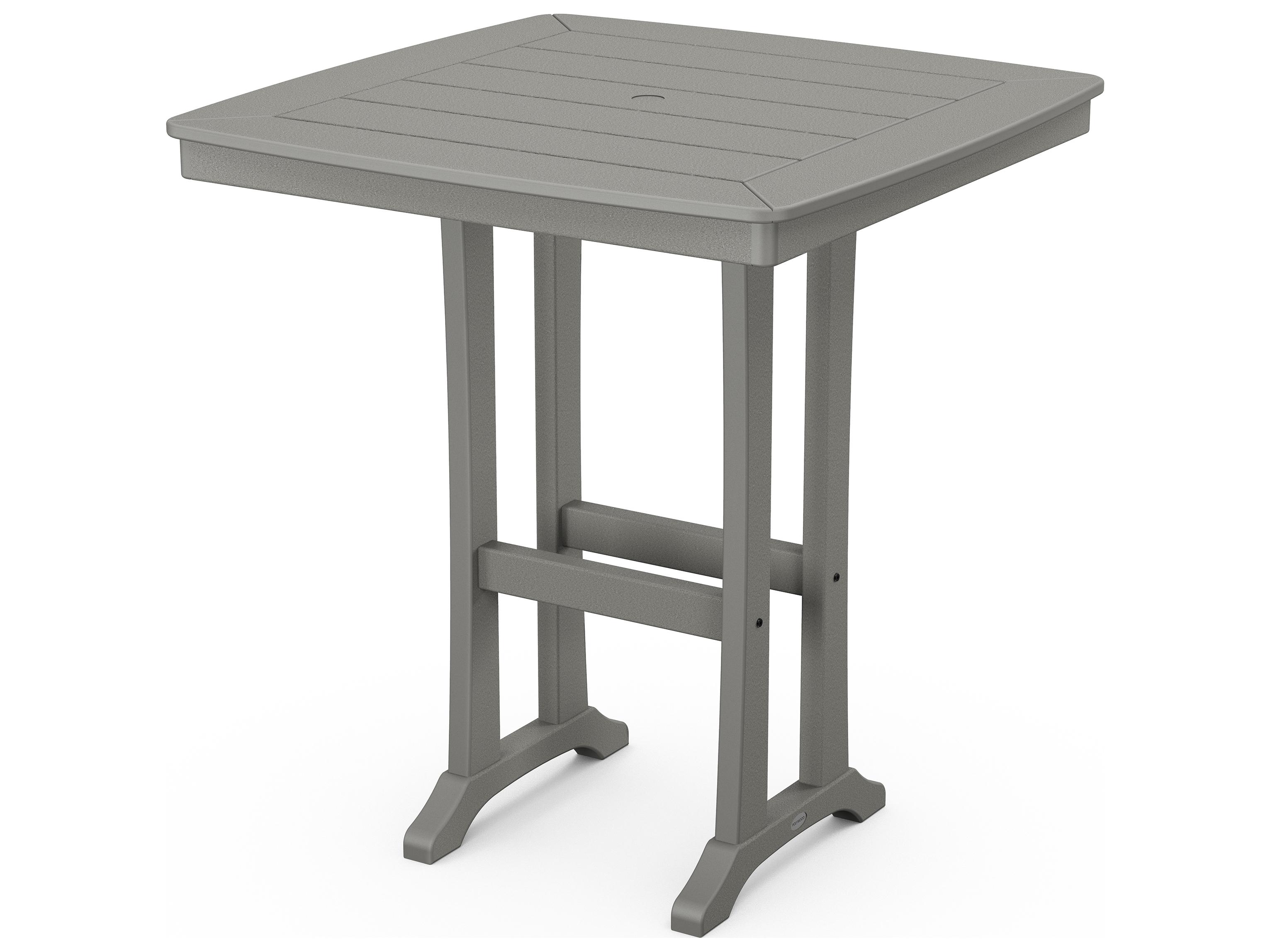POLYWOOD® Nautical Farmhouse Recycled Trestle Square Patio Bar Table