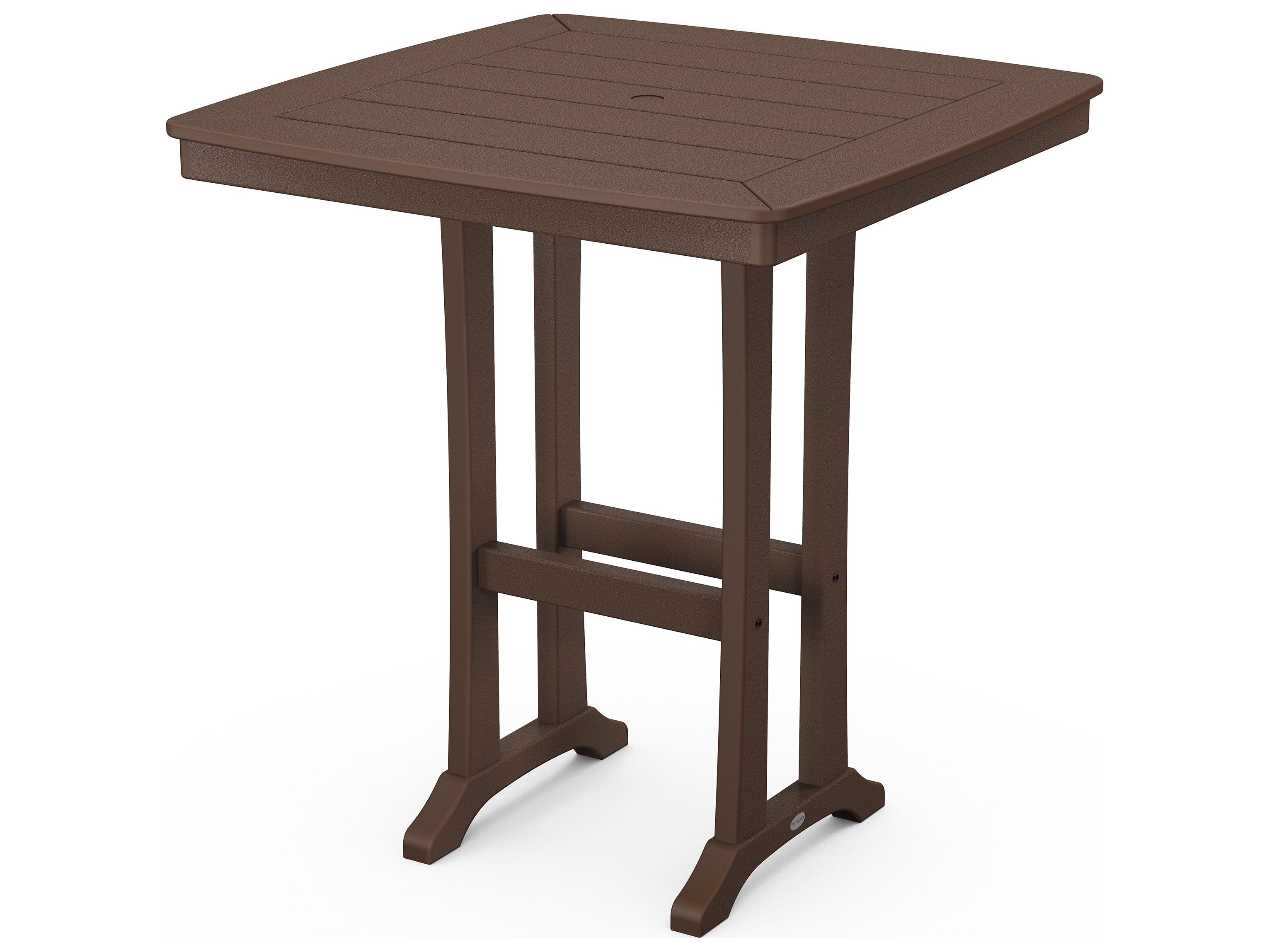 POLYWOOD® Nautical Farmhouse Recycled Trestle Square Patio Bar Table