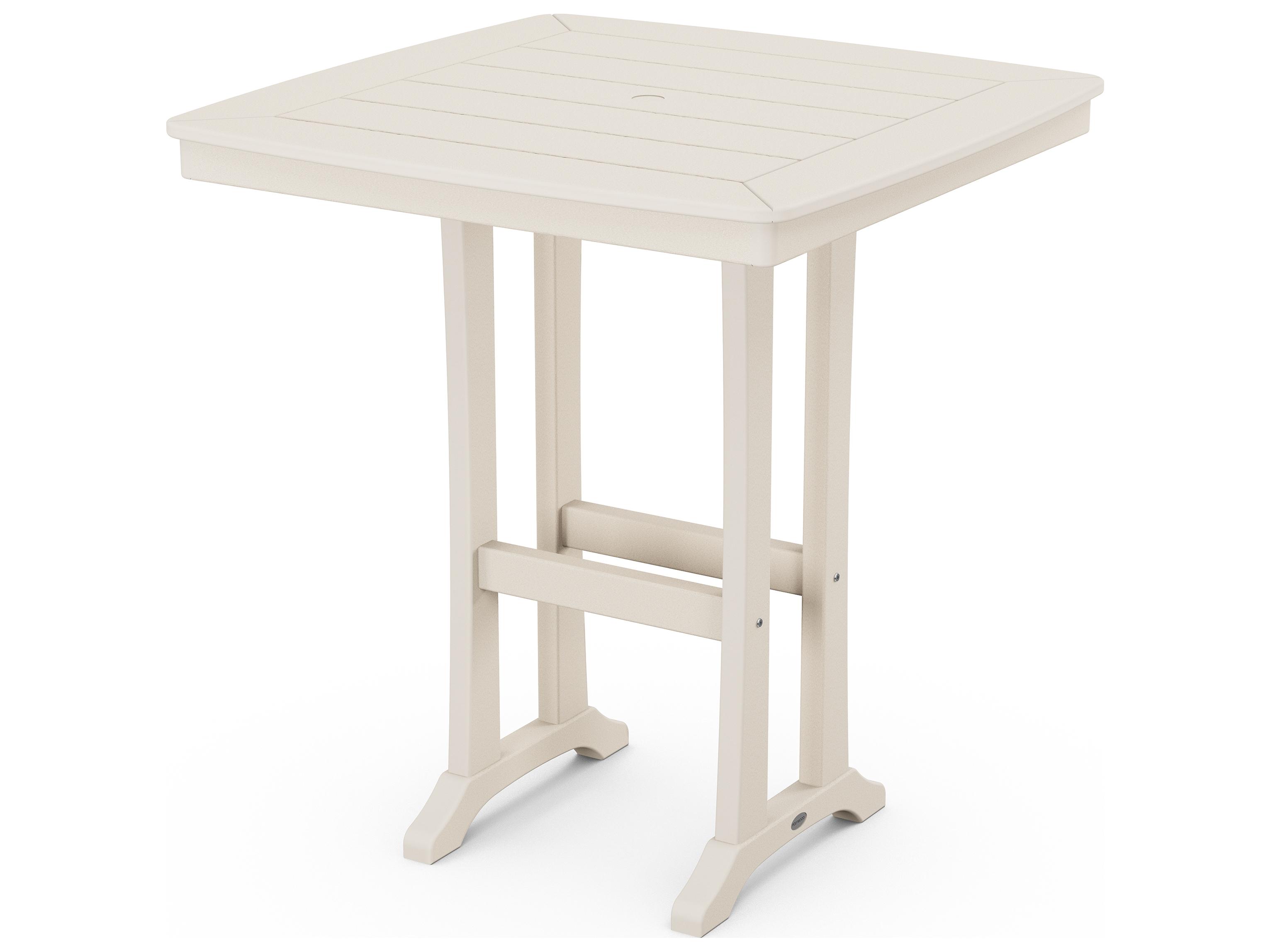 POLYWOOD® Nautical Farmhouse Recycled Trestle Square Patio Bar Table