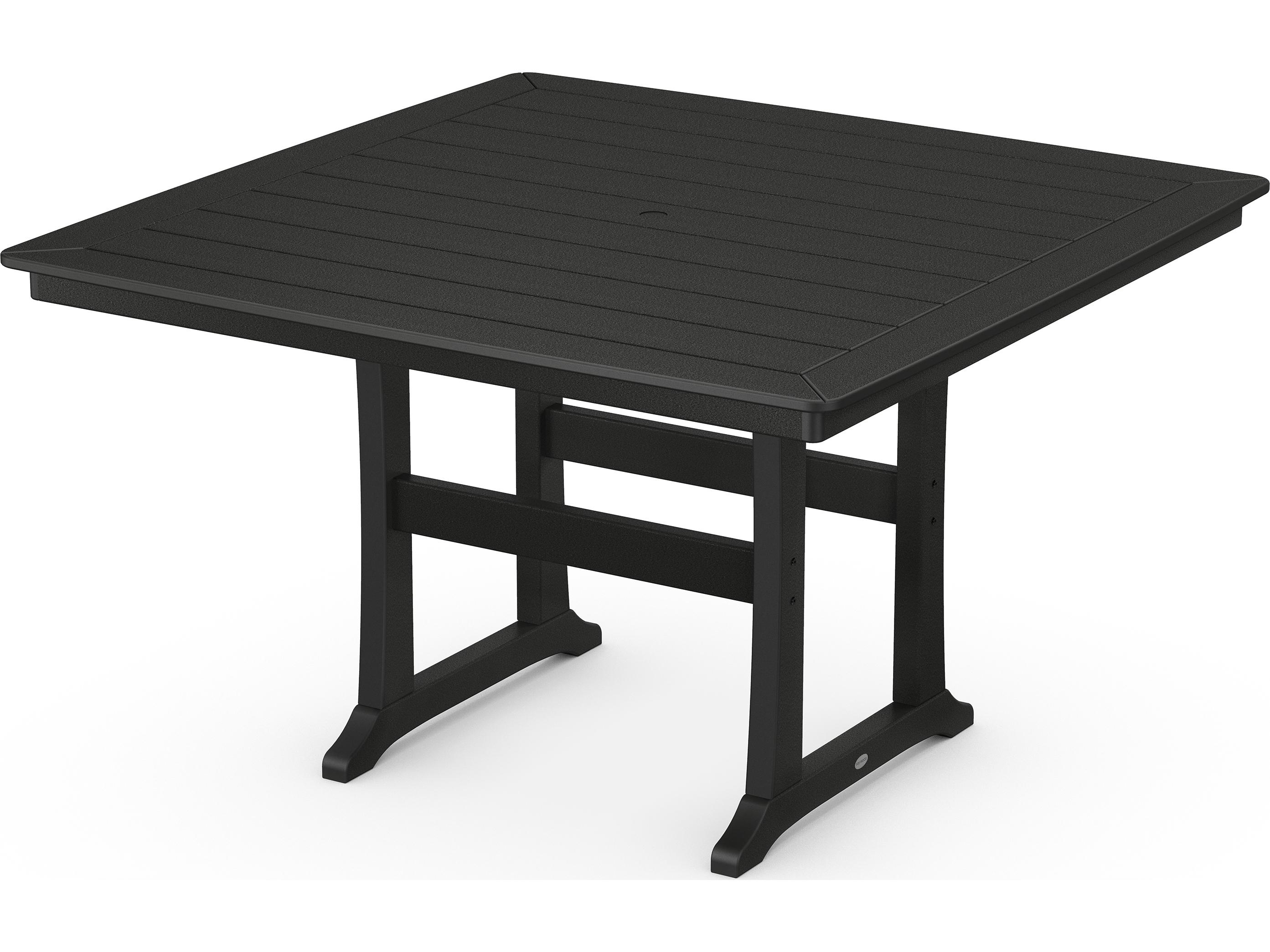 POLYWOOD® Farmhouse Recycled Plastic Trestle Square Patio Counter Table with Umbrella Hole