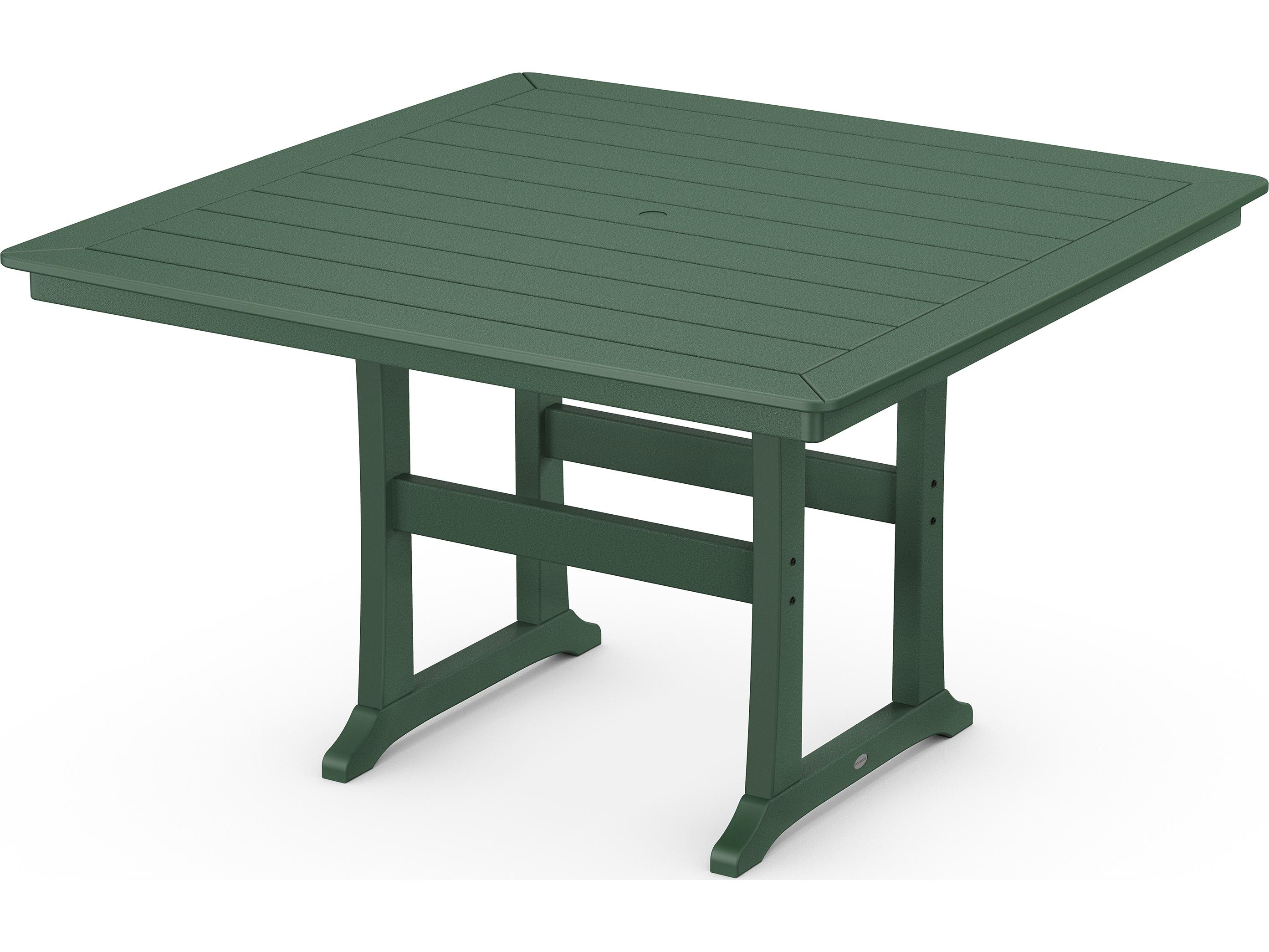 POLYWOOD® Farmhouse Recycled Plastic Trestle Square Patio Counter Table with Umbrella Hole