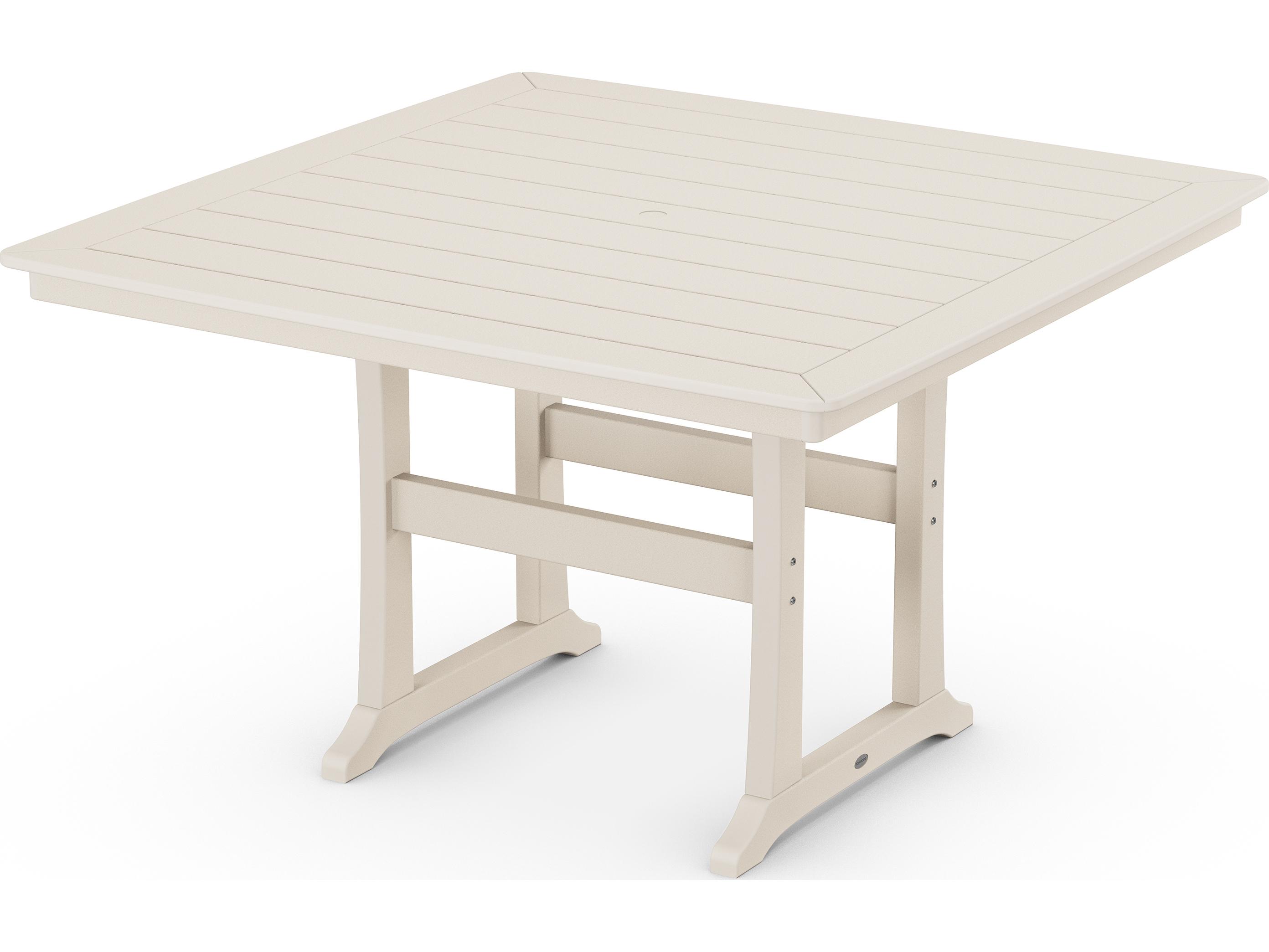 POLYWOOD® Farmhouse Recycled Plastic Trestle Square Patio Counter Table with Umbrella Hole
