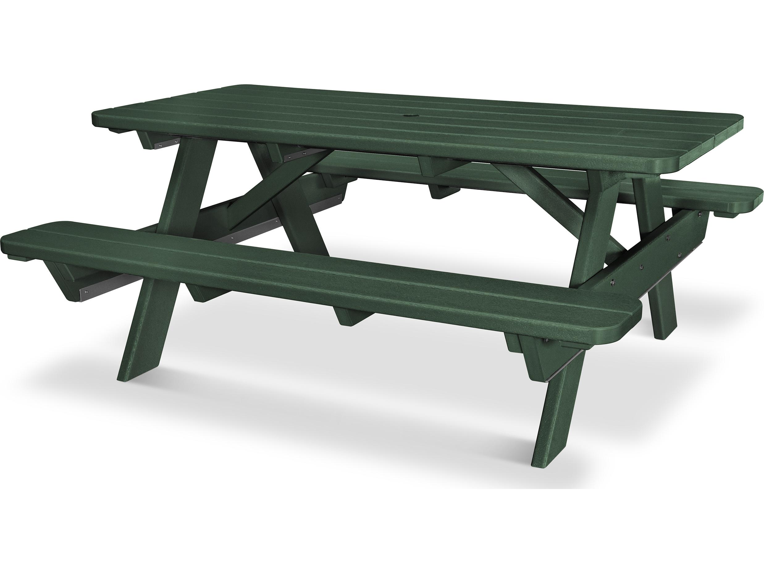 POLYWOOD® Park Recycled Plastic Rectangular Outdoor Patio Picnic Table with Umbrella Hole