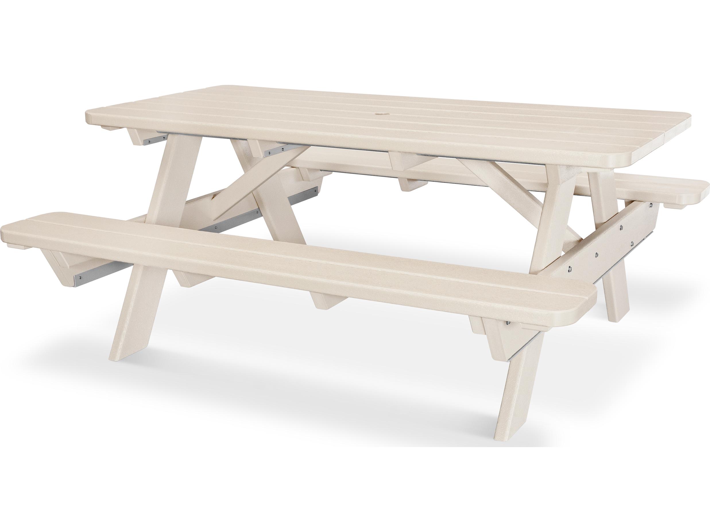 POLYWOOD® Park Recycled Plastic Rectangular Outdoor Patio Picnic Table with Umbrella Hole