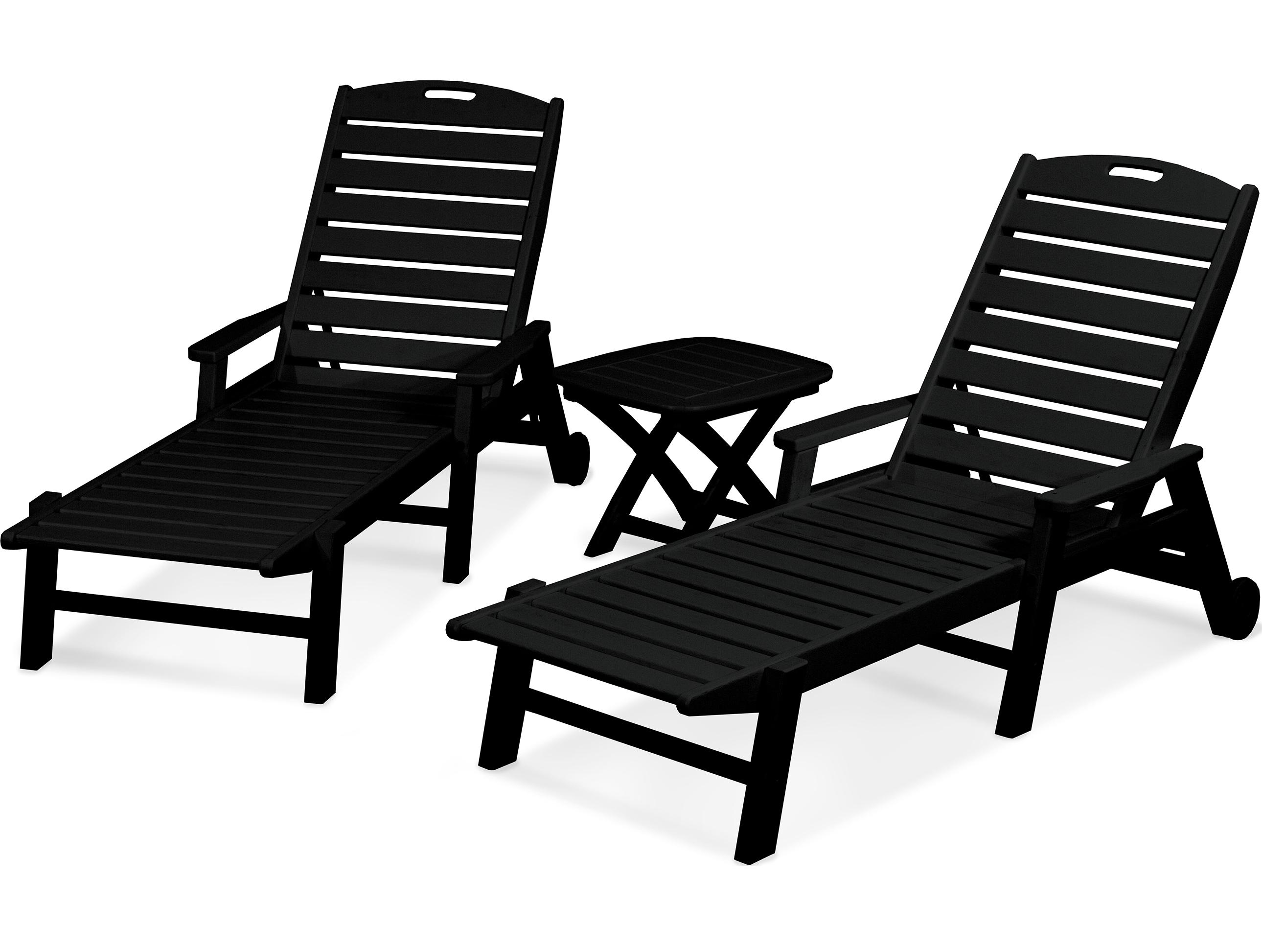 POLYWOOD® Nautical Recycled Plastic 3-Piece Chaise Outdoor Patio Lounge Set