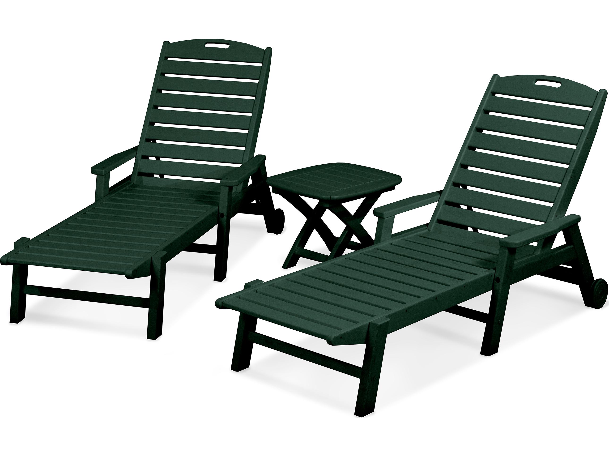 POLYWOOD® Nautical Recycled Plastic 3-Piece Chaise Outdoor Patio Lounge Set