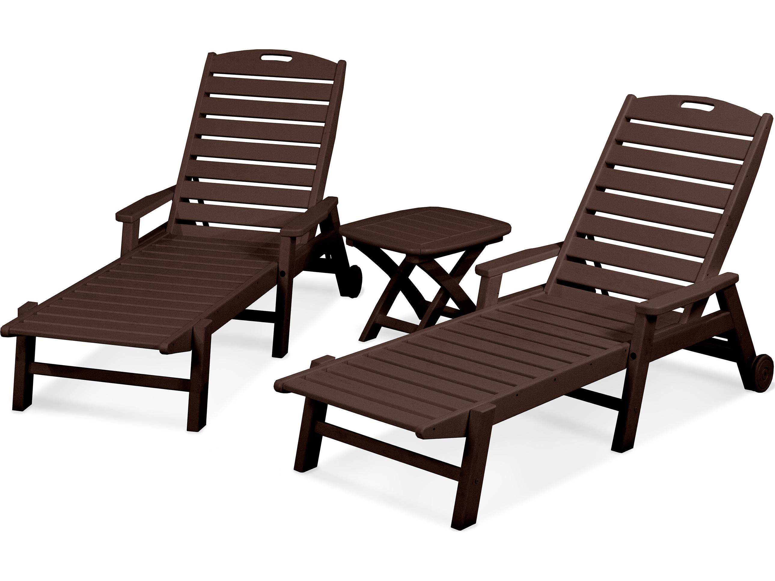 POLYWOOD® Nautical Recycled Plastic 3-Piece Chaise Outdoor Patio Lounge Set