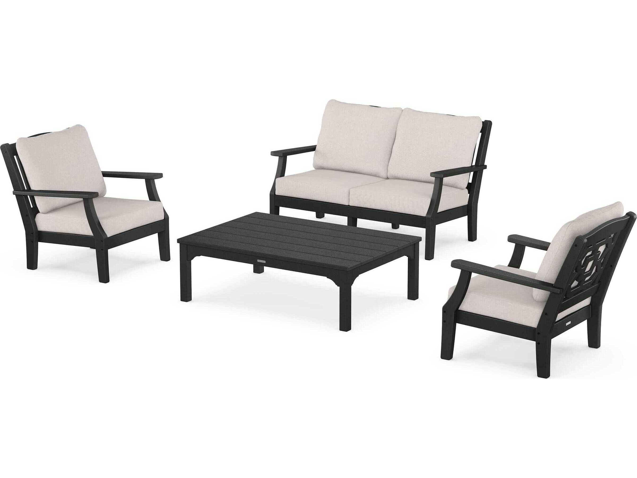 POLYWOOD® Martha Stewart Chinoiserie 4-Piece Deep Seating Set with Loveseat