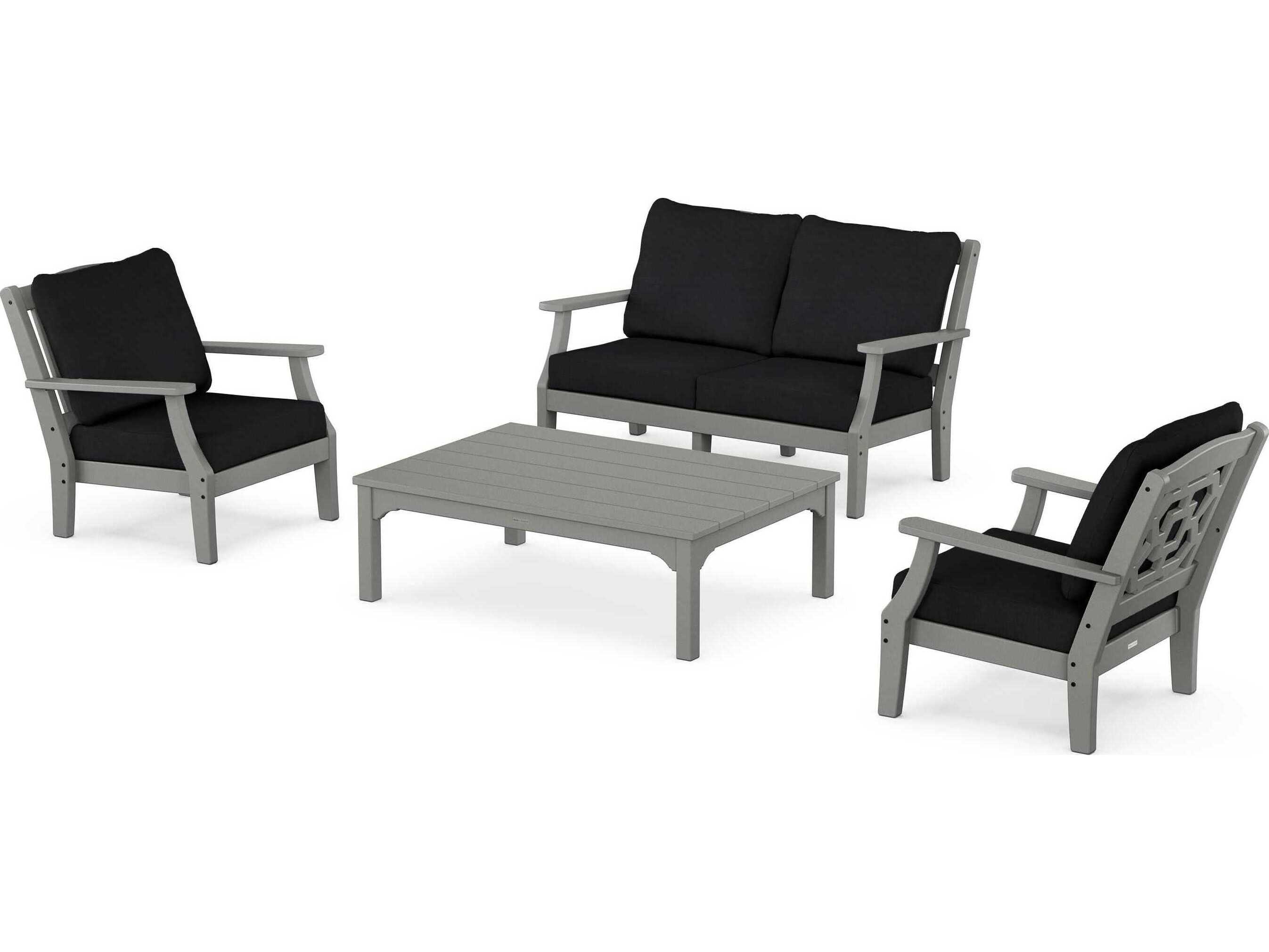 POLYWOOD® Martha Stewart Chinoiserie 4-Piece Deep Seating Set with Loveseat