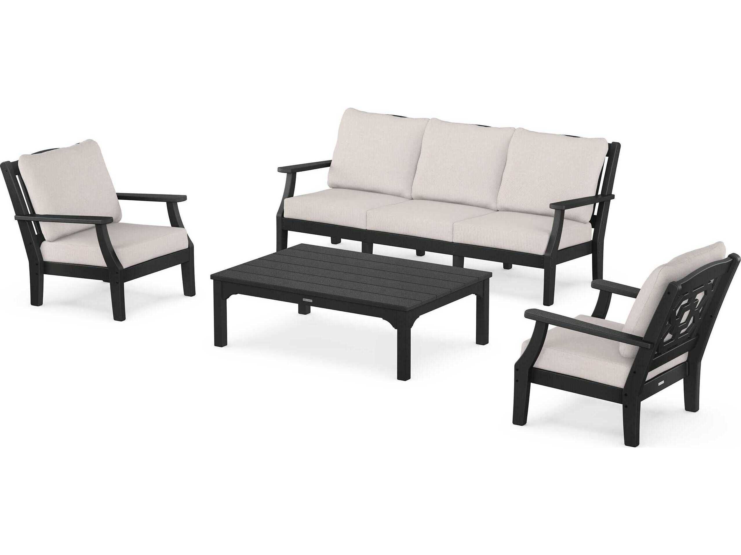 POLYWOOD® Martha Stewart Chinoiserie 4-Piece Deep Seating Set with Sofa