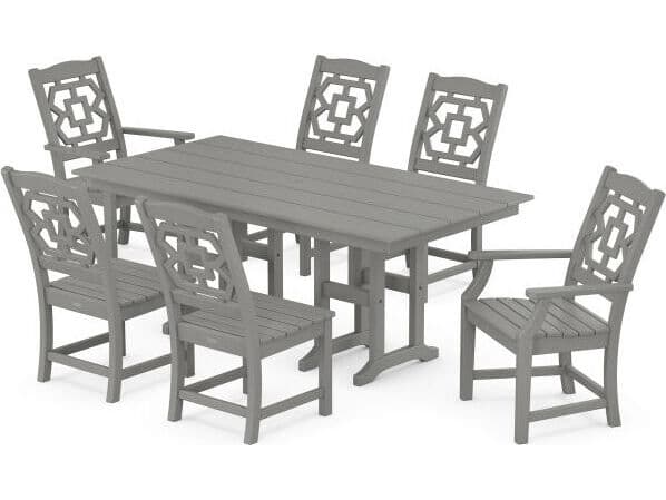 POLYWOOD® Martha Stewart Chinoiserie 7-Piece Farmhouse Outdoor Patio Dining Set