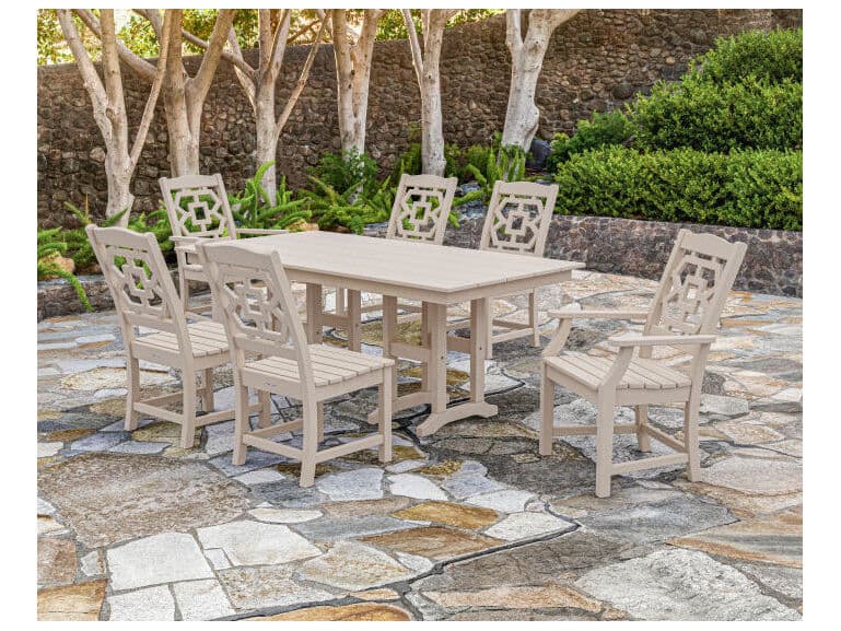 POLYWOOD® Martha Stewart Chinoiserie 7-Piece Farmhouse Outdoor Patio Dining Set