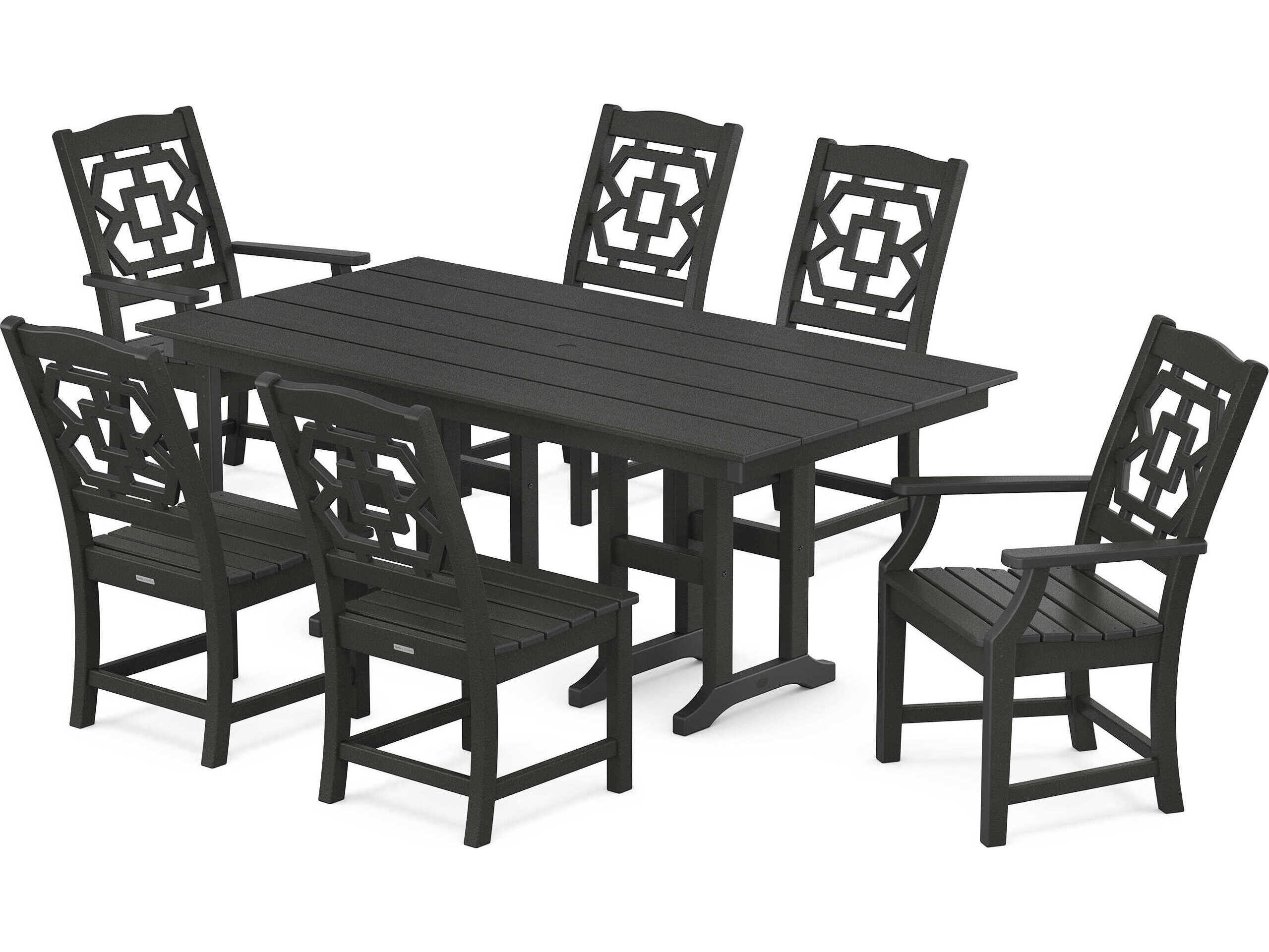 POLYWOOD® Martha Stewart Chinoiserie 7-Piece Farmhouse Outdoor Patio Dining Set