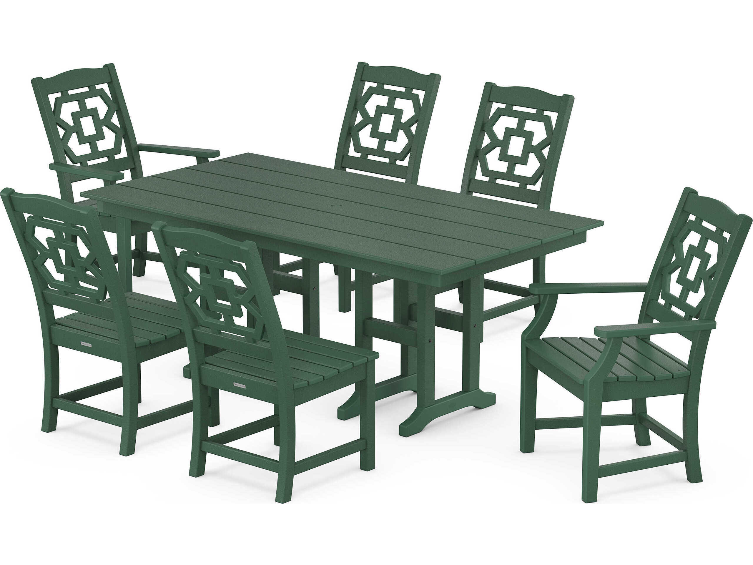 POLYWOOD® Martha Stewart Chinoiserie 7-Piece Farmhouse Outdoor Patio Dining Set
