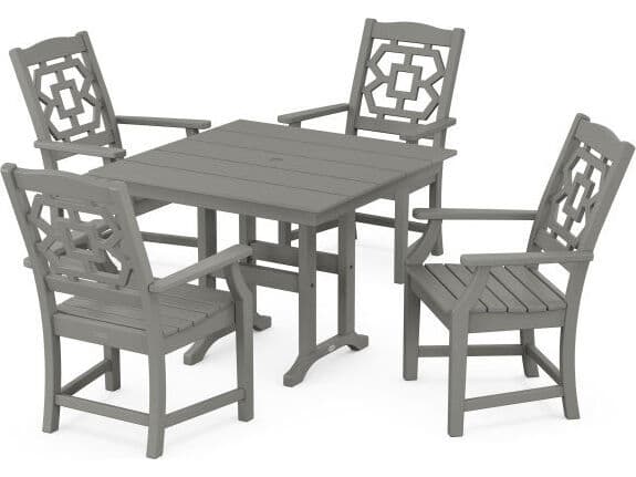 POLYWOOD® Martha Stewart Chinoiserie 5-Piece Farmhouse Outdoor Patio Dining Set