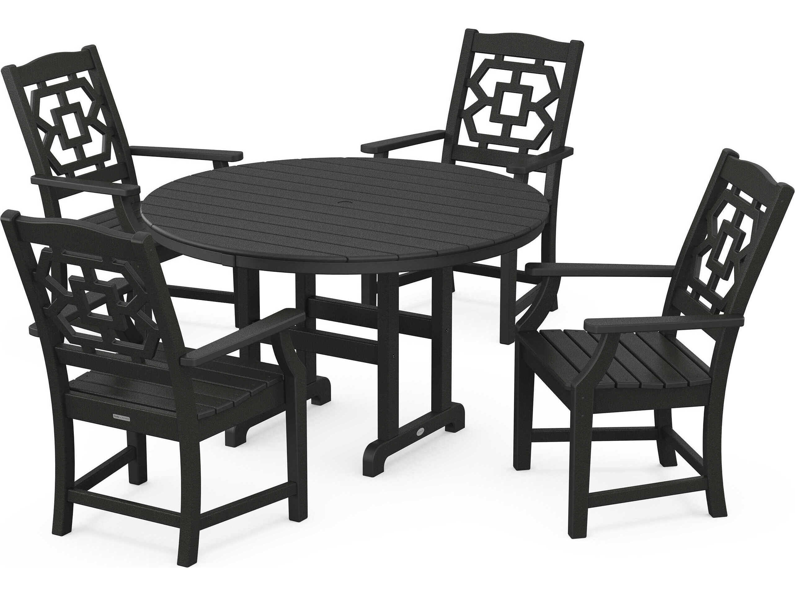 POLYWOOD® Martha Stewart Chinoiserie 5-Piece Round Farmhouse Patio Dining Set