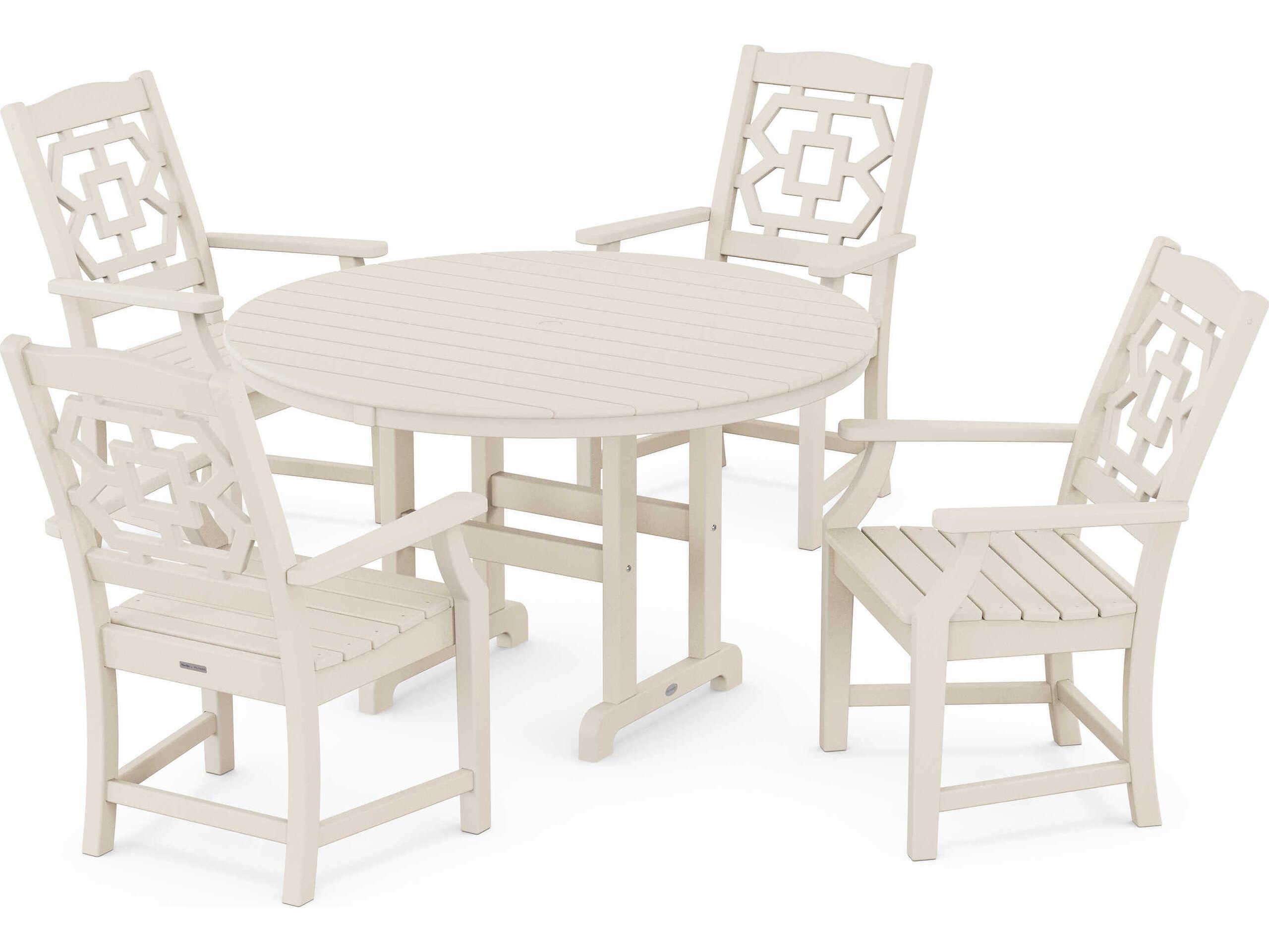 POLYWOOD® Martha Stewart Chinoiserie 5-Piece Round Farmhouse Patio Dining Set