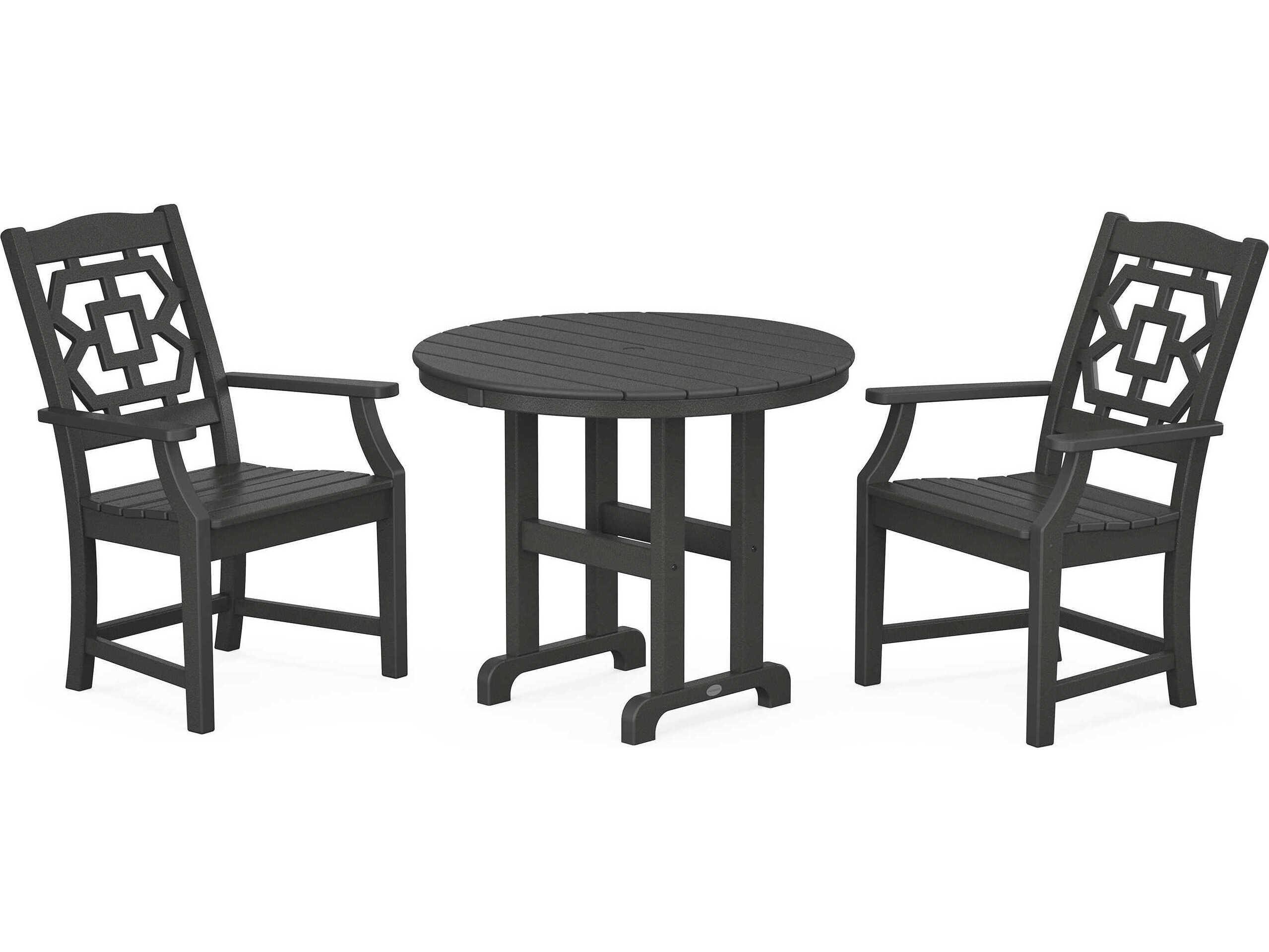 POLYWOOD® Martha Stewart Chinoiserie 3-Piece Farmhouse Outdoor Dining Set