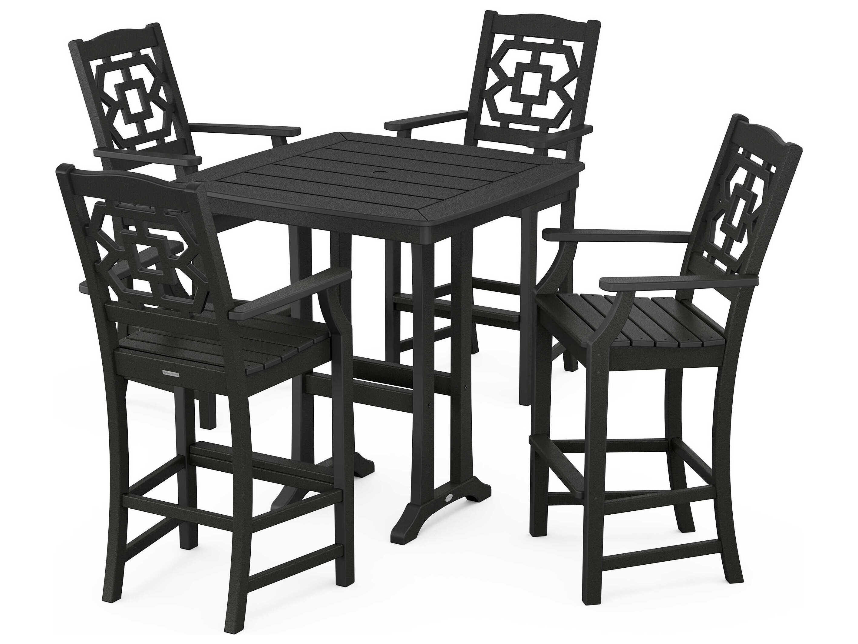 POLYWOOD® Martha Stewart Chinoiserie 5-Piece Bar Set with Trestle Legs