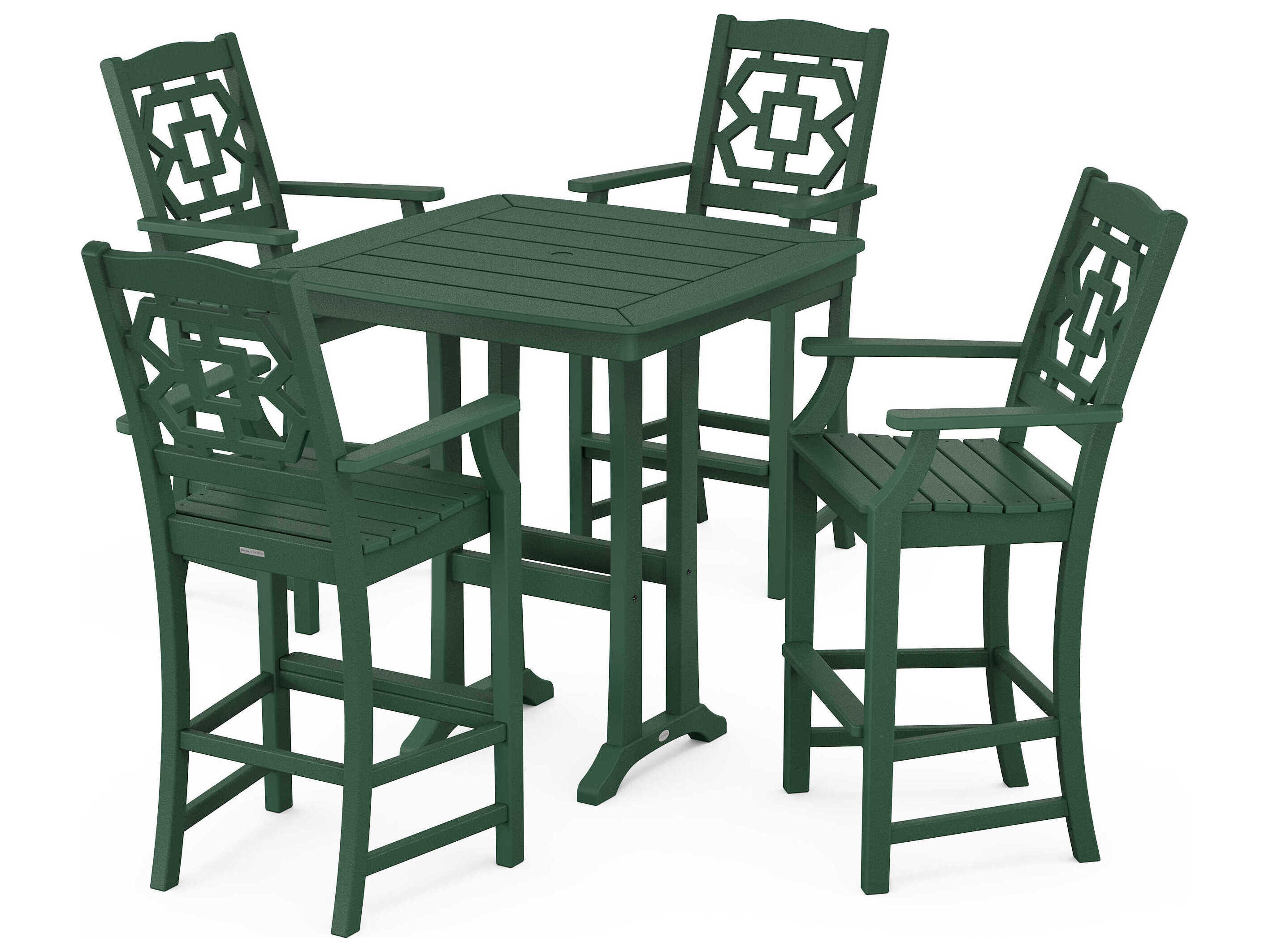 POLYWOOD® Martha Stewart Chinoiserie 5-Piece Bar Set with Trestle Legs