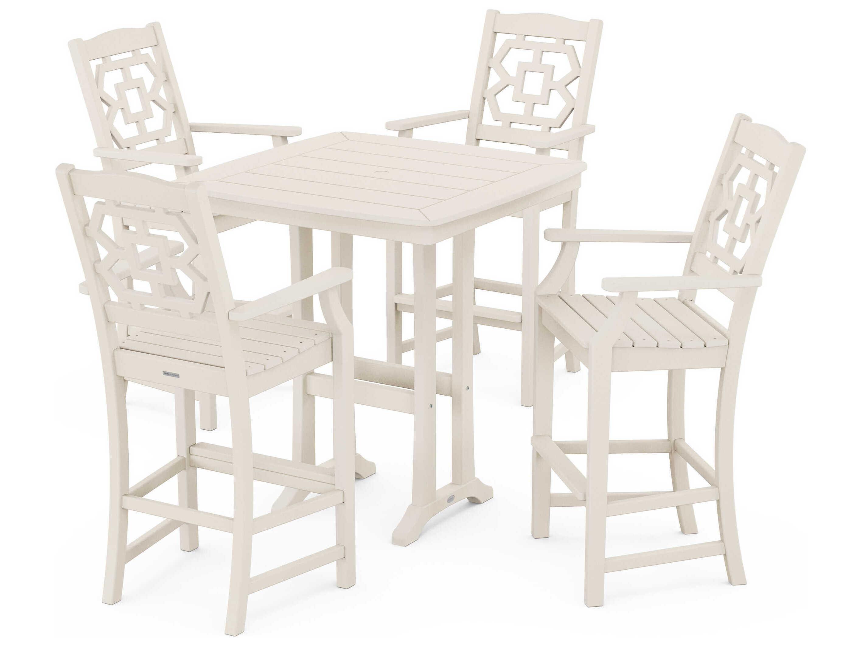 POLYWOOD® Martha Stewart Chinoiserie 5-Piece Bar Set with Trestle Legs