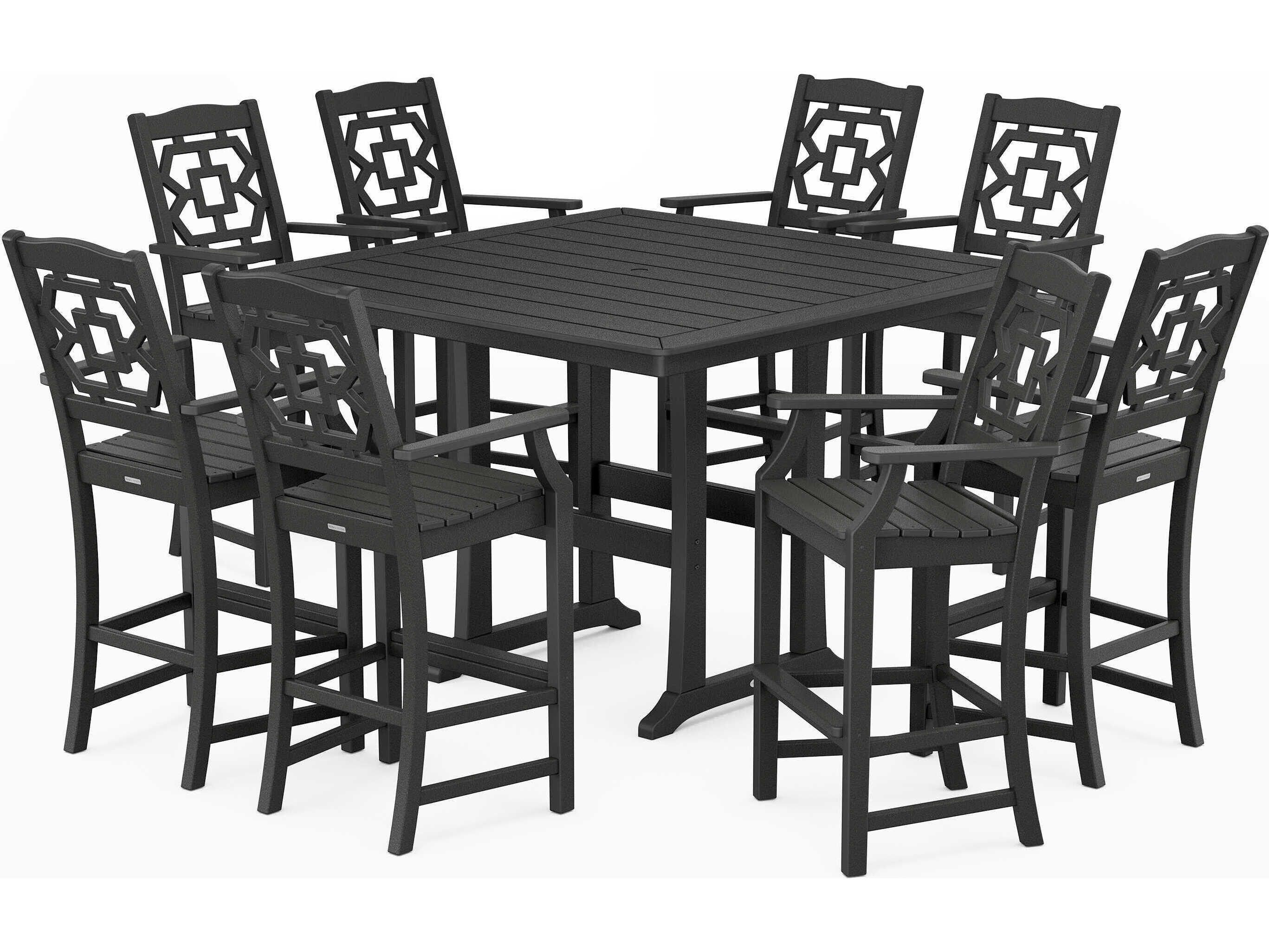 POLYWOOD® Martha Stewart Chinoiserie 9-Piece Square Bar Set with Trestle Legs